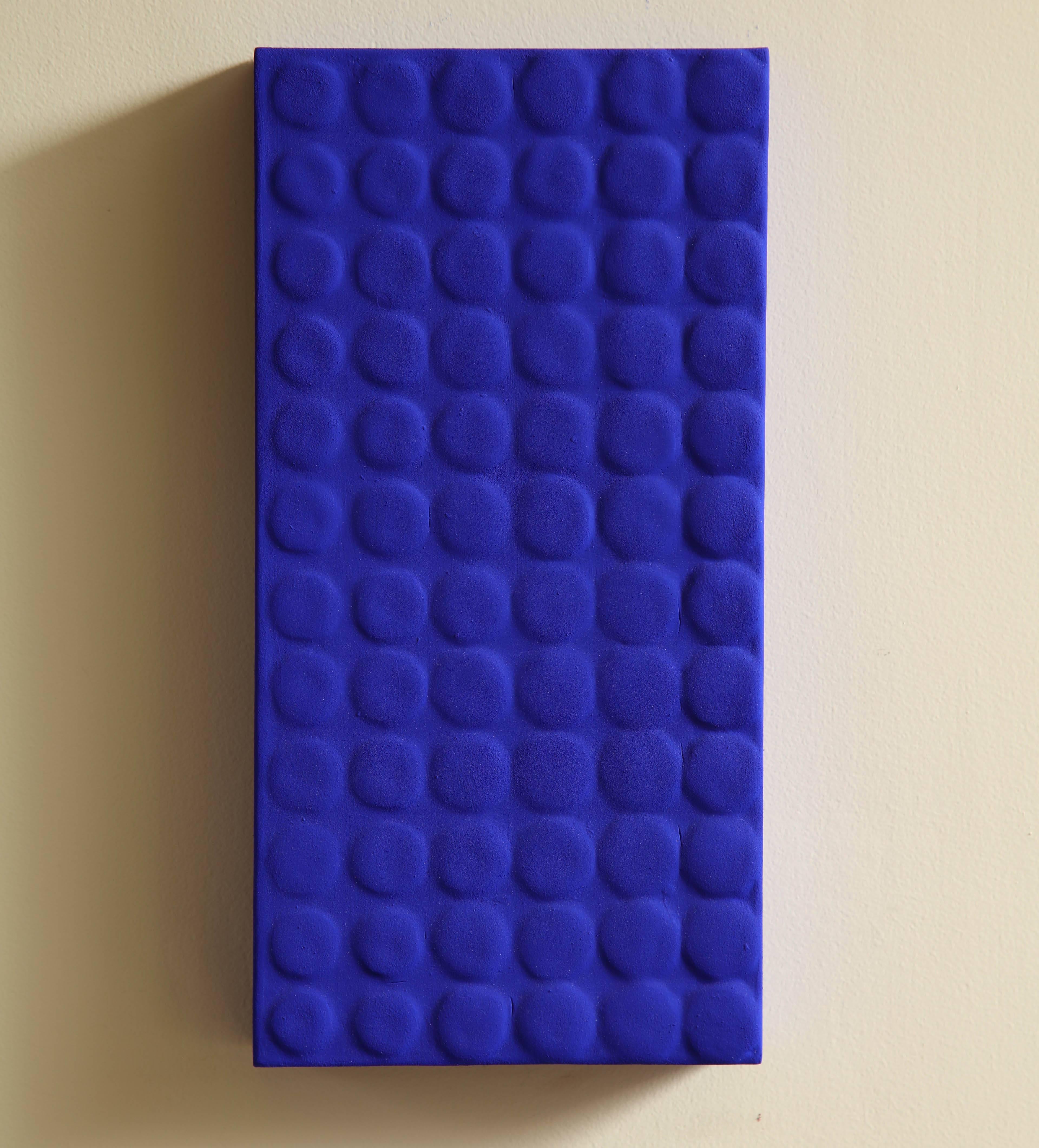 Blue diptych with raised gesso dot motif in the blue pigment Yves Klein made famous by Carol Leskanic.
Title of the piece: Yves Klein Blue
Pieces measures at 12.5