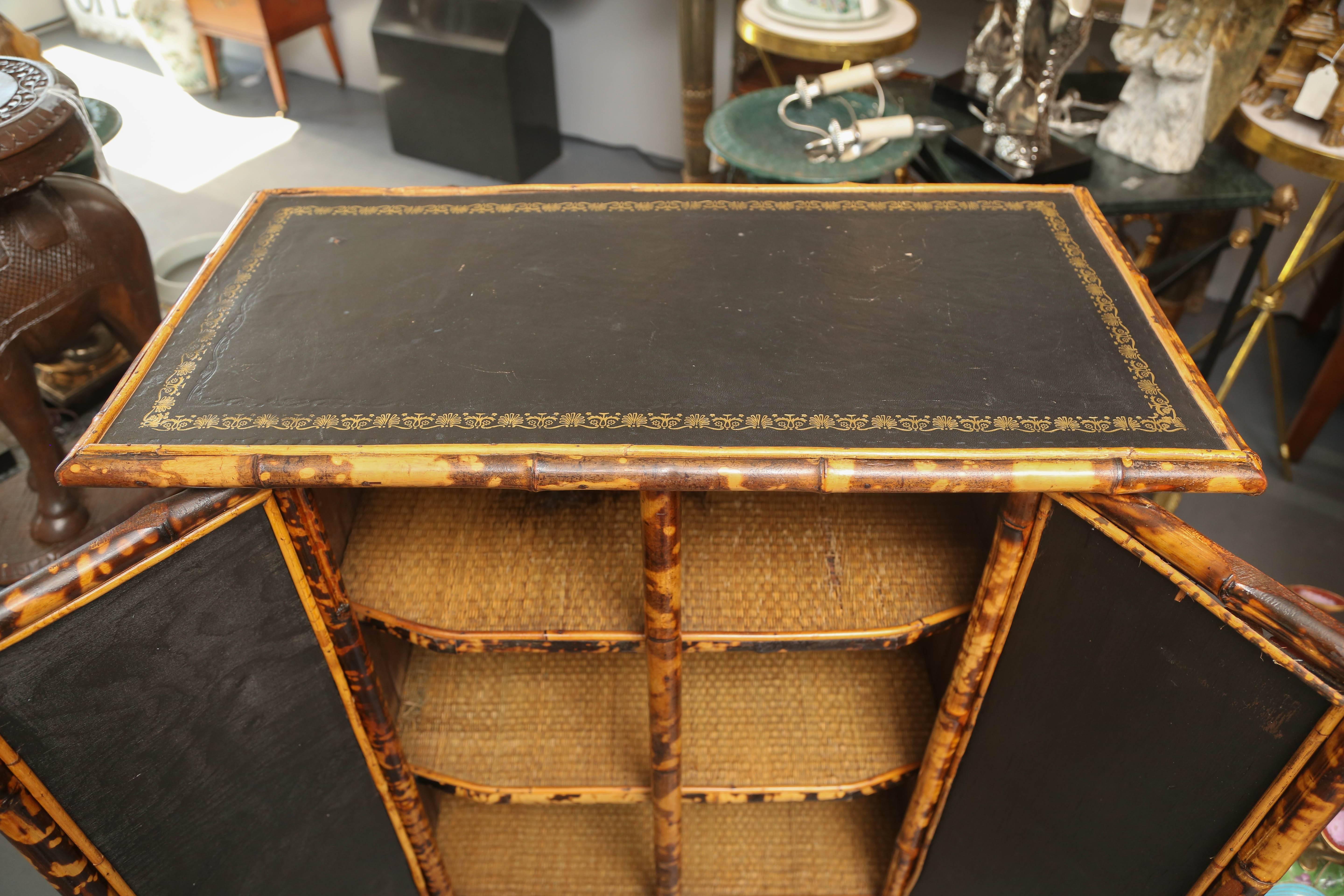 Leather Superb English Bamboo Bookcase