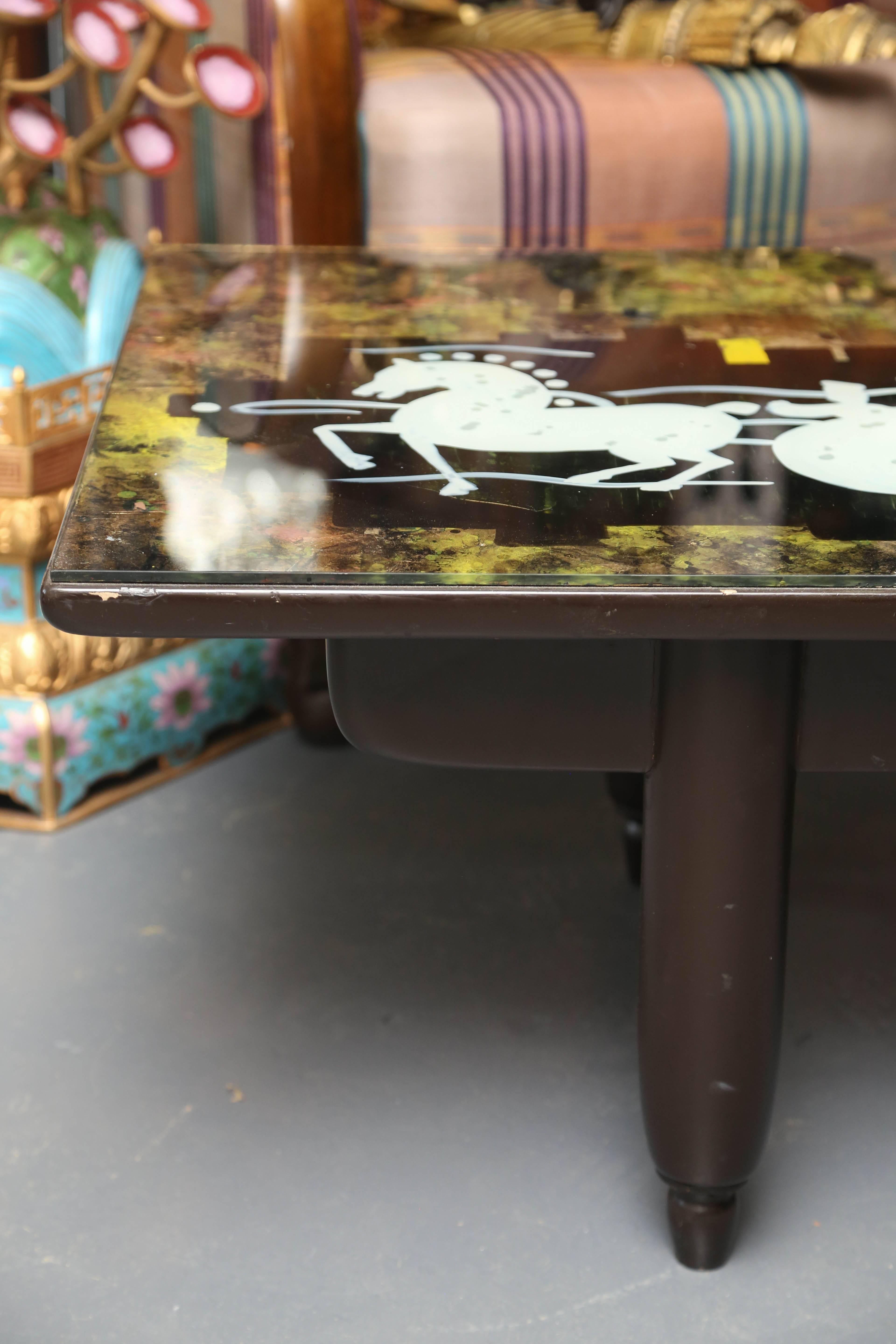 Hand-Painted Dramatic Mid-Century Fontana Arte Style Coffee Table