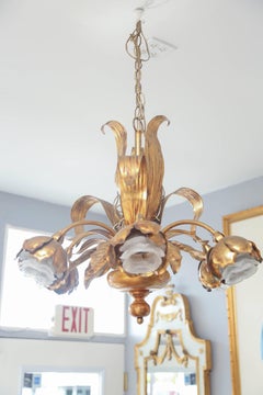 Whimsical Italian Mid-Century Flora-Form Gilt Metal Chandelier