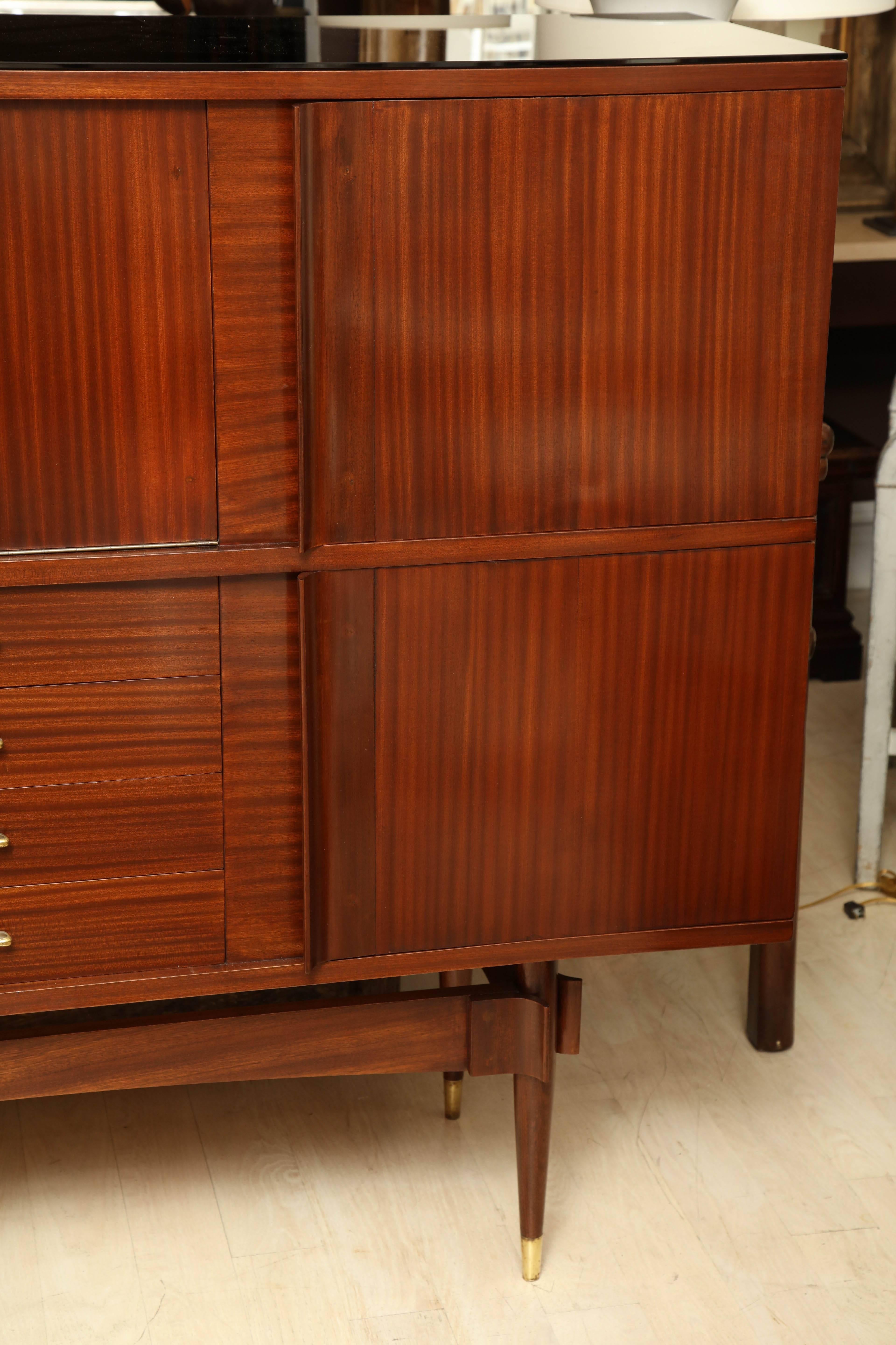 Italian Sapele Wood Cabinet with Drop Down Bar and Interior Drawers, circa 1970 For Sale 2