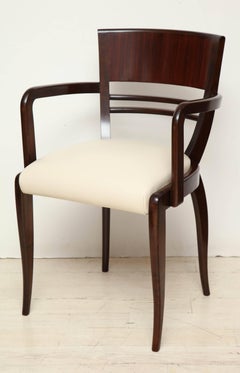 Pair of French Rosewood Armchairs with Tapered Legs & Upholstered Leather Seats
