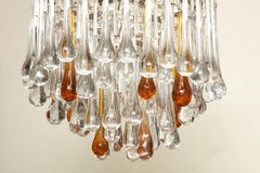 Murano Glass Chandelier with Clear and Amber Crystal Tear Drops, Italy, 1980s