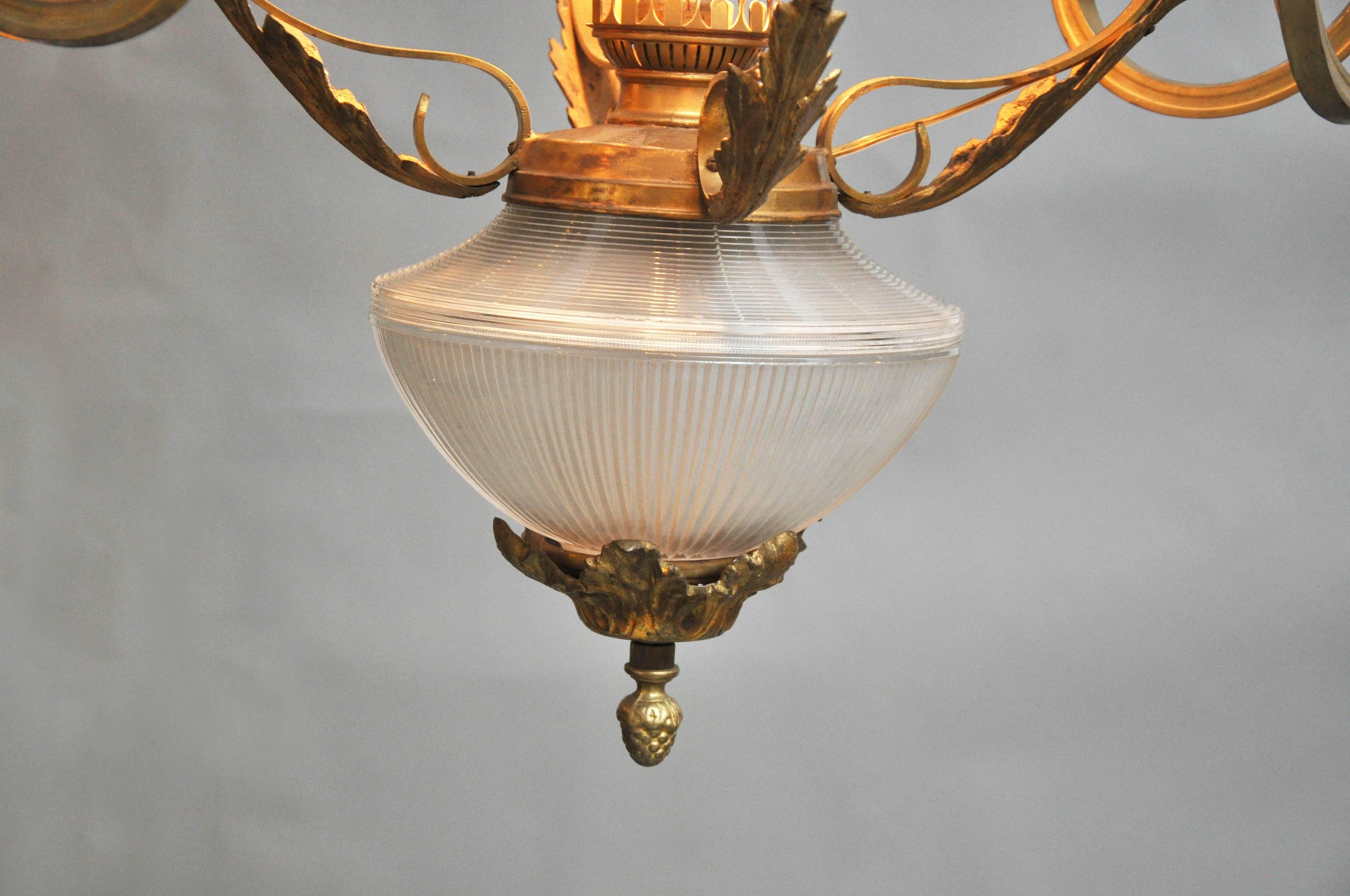 French Rococo Gold Bronze Oil Lamp Chandelier, France, 1880 For Sale