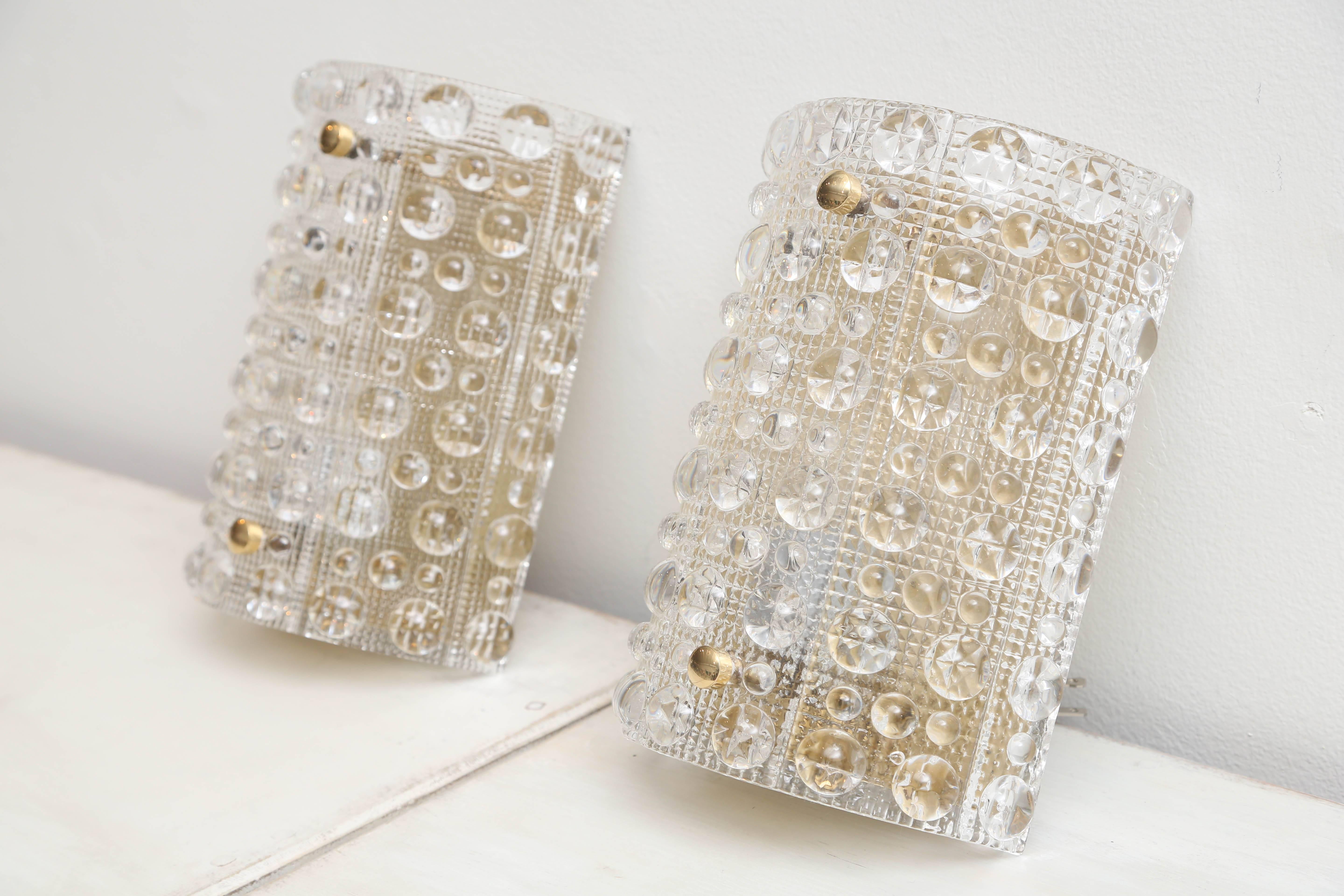 Scandinavian Modern Pair of Carl Fagerlund for Orrefors Sweden Crystal Wall Sconces, circa 1960s For Sale