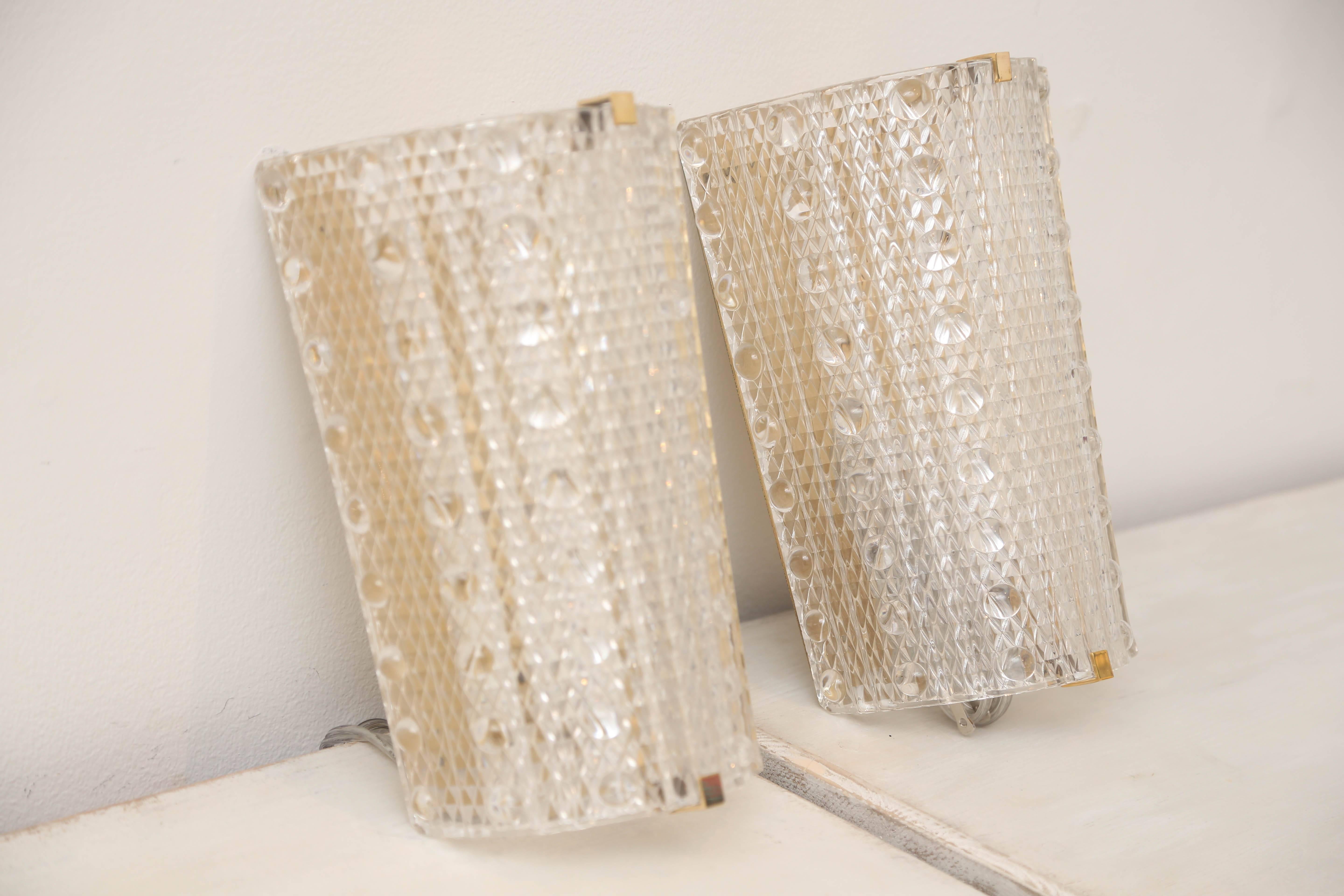 Scandinavian Modern Pair Orrefors Crystal Wall Sconces by Carl Fagerlund, circa 1960s
