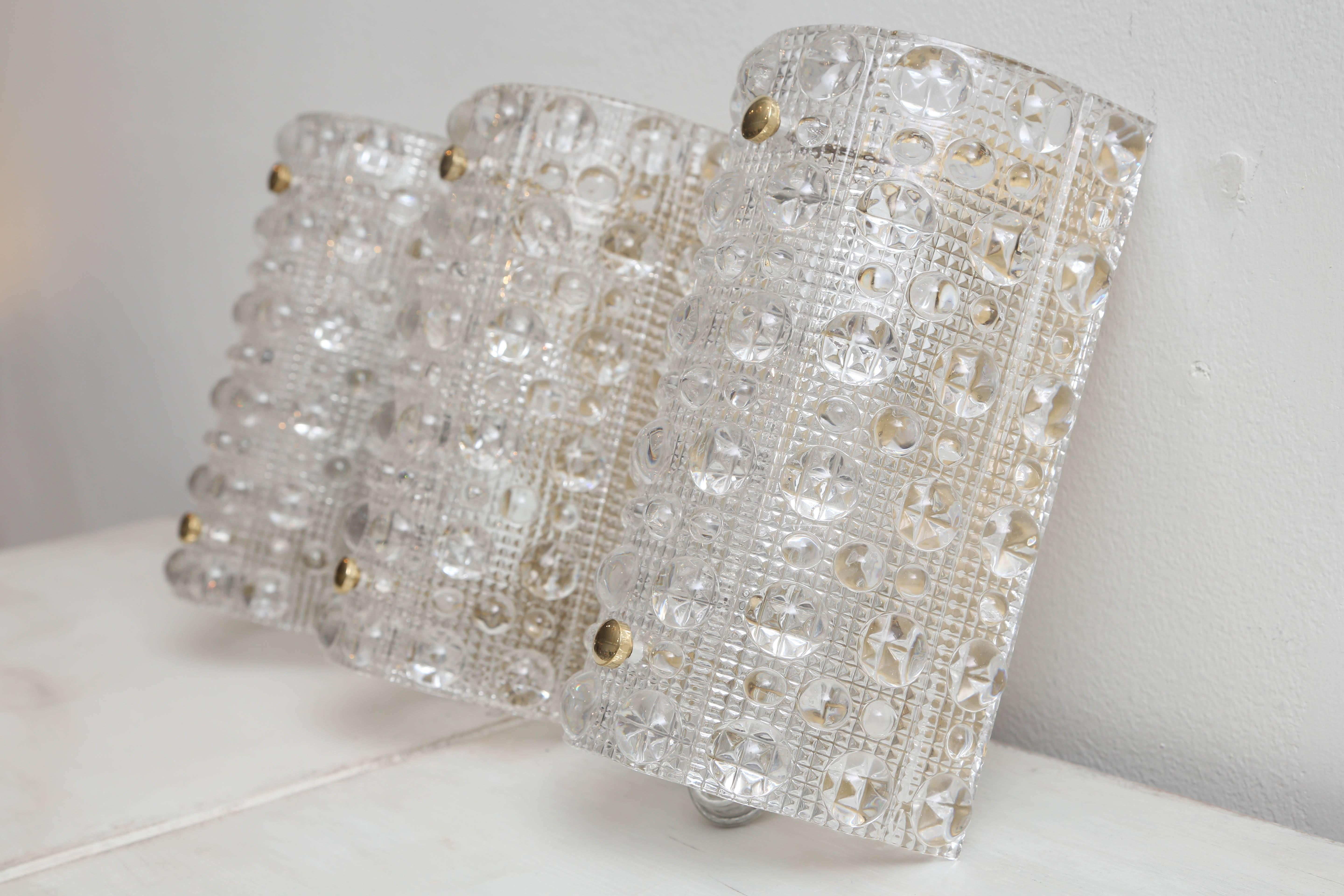 20th Century Set of Three Carl Fagerlund for Orrefors Sweden Crystal Wall Sconces, circa 1960 For Sale