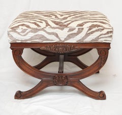 Pair of Mid Century X-Benches with Zebra Upholstery