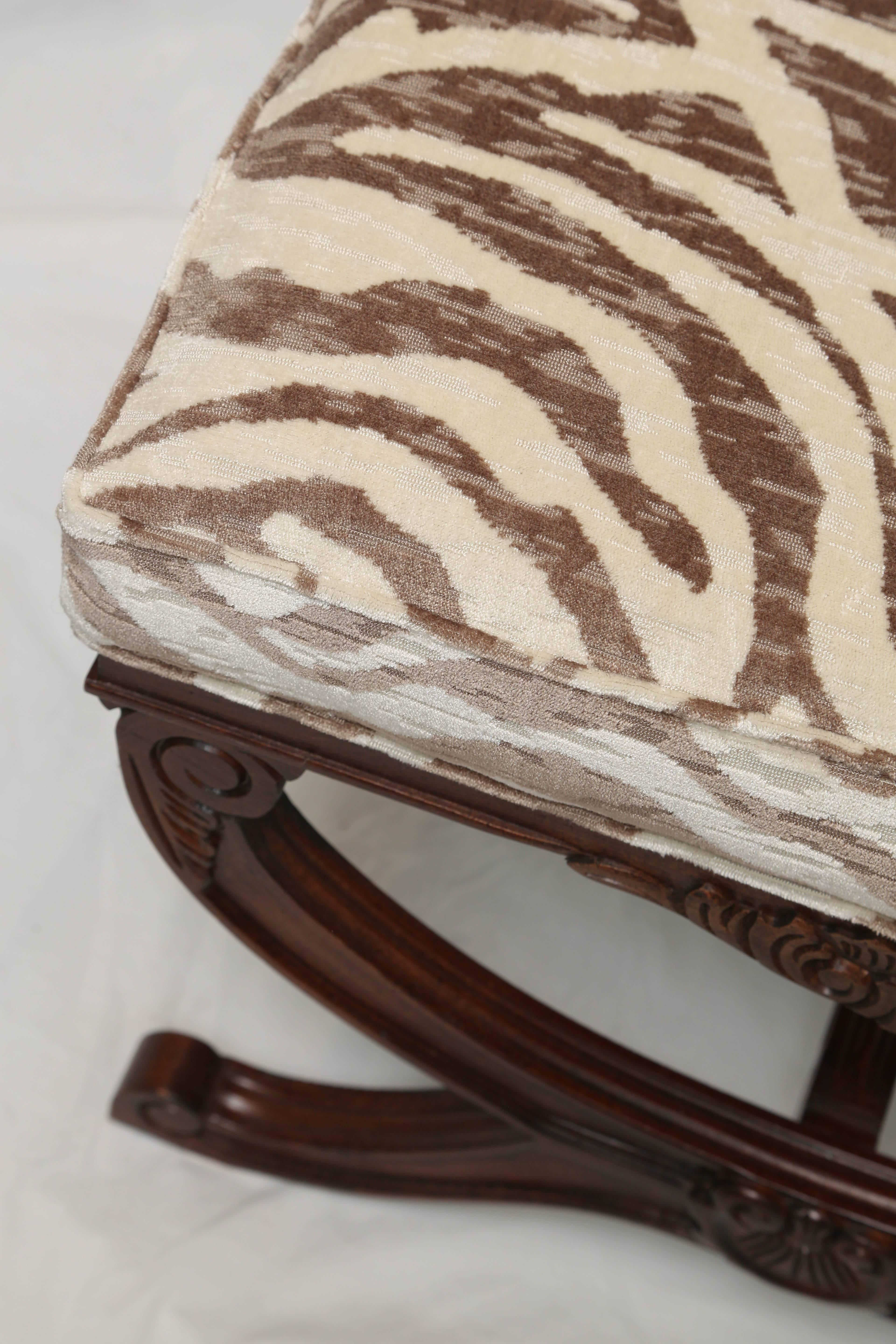 Pair of Mid Century X-Benches with Zebra Upholstery 2