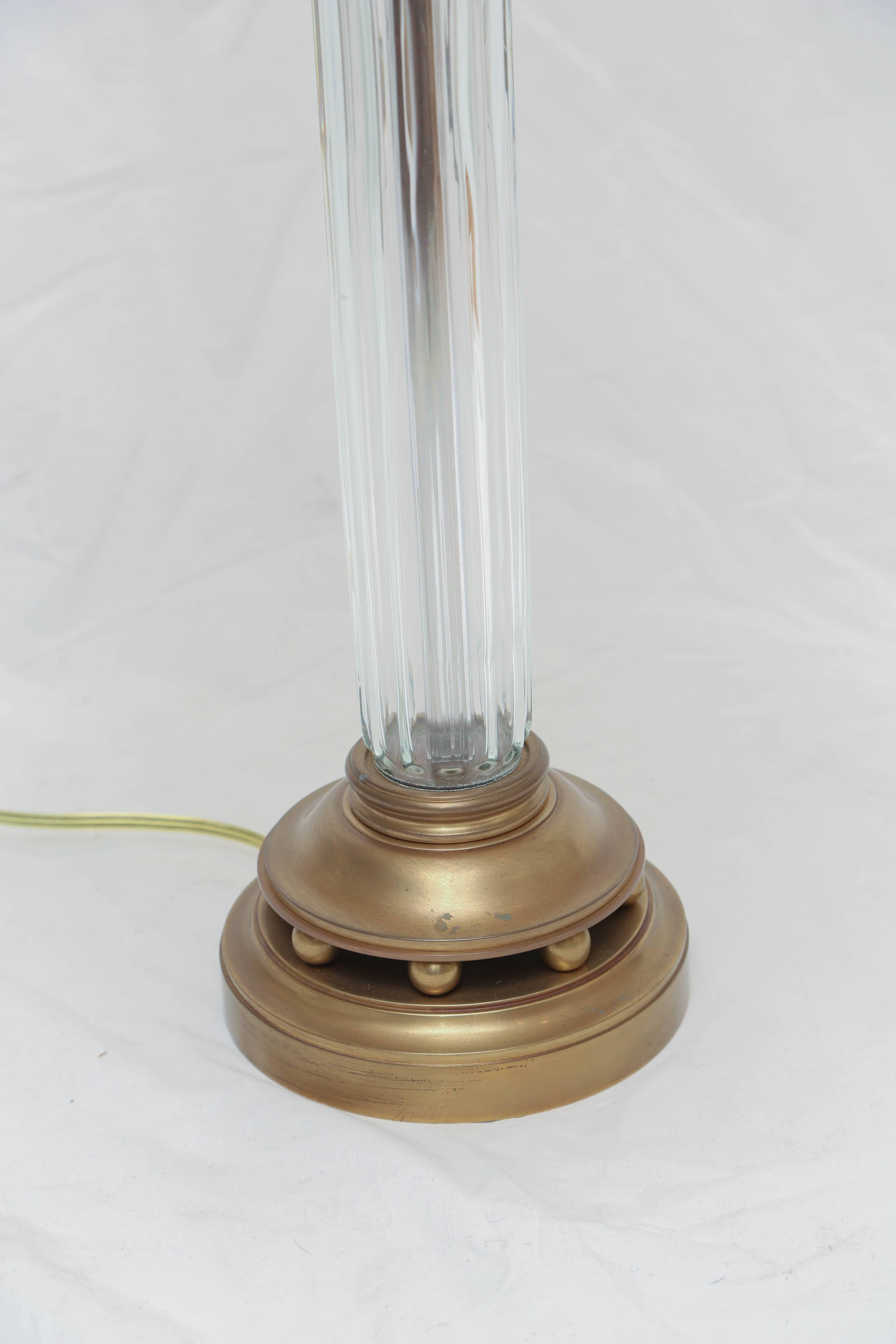 Chapman neoclassical crystal and brass column desk lamp.