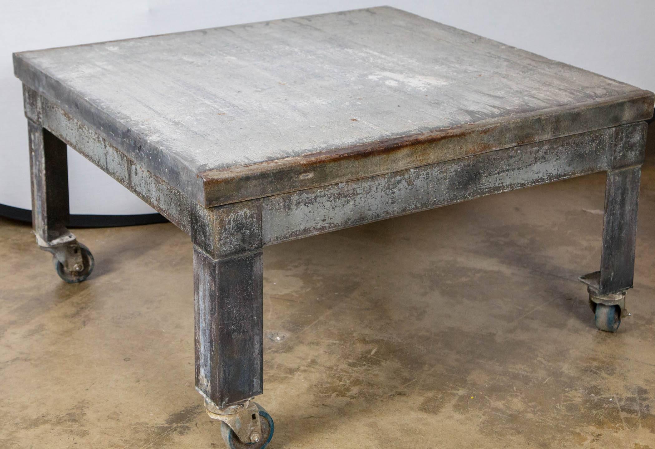 Brick maker pallet top table on casters.