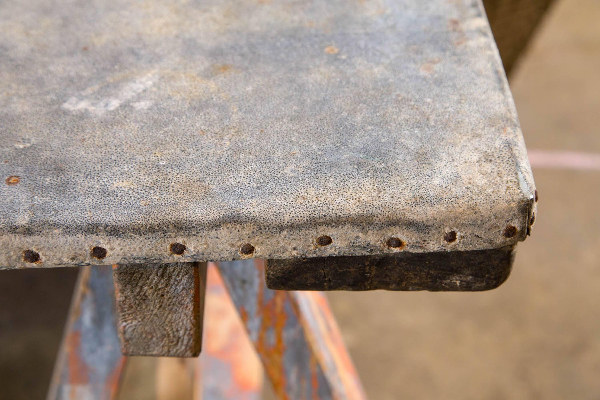 French Zinc Top Saw Leg Table