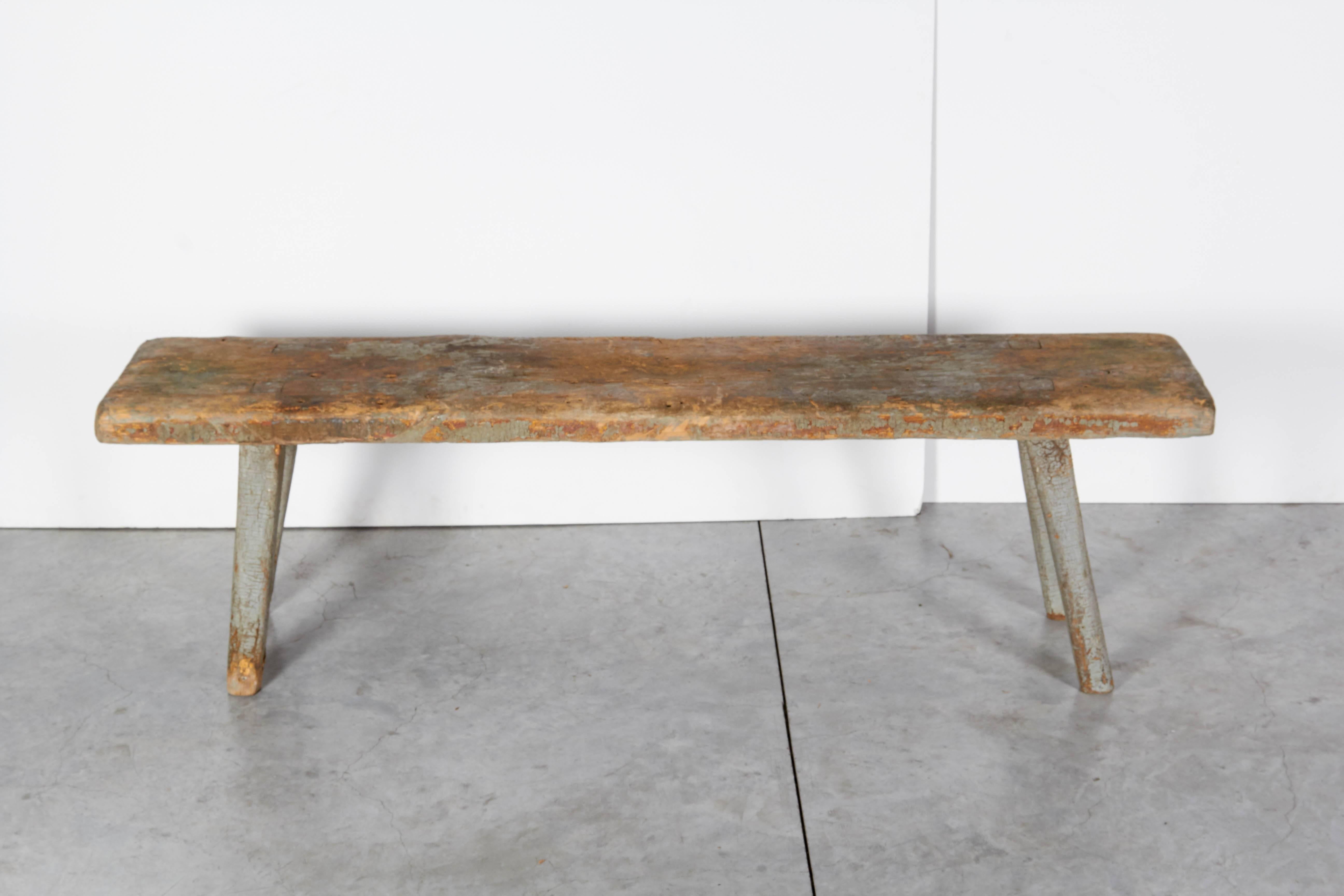 Wood Perfectly Worn New England Bench, Great Patina, Old Paint