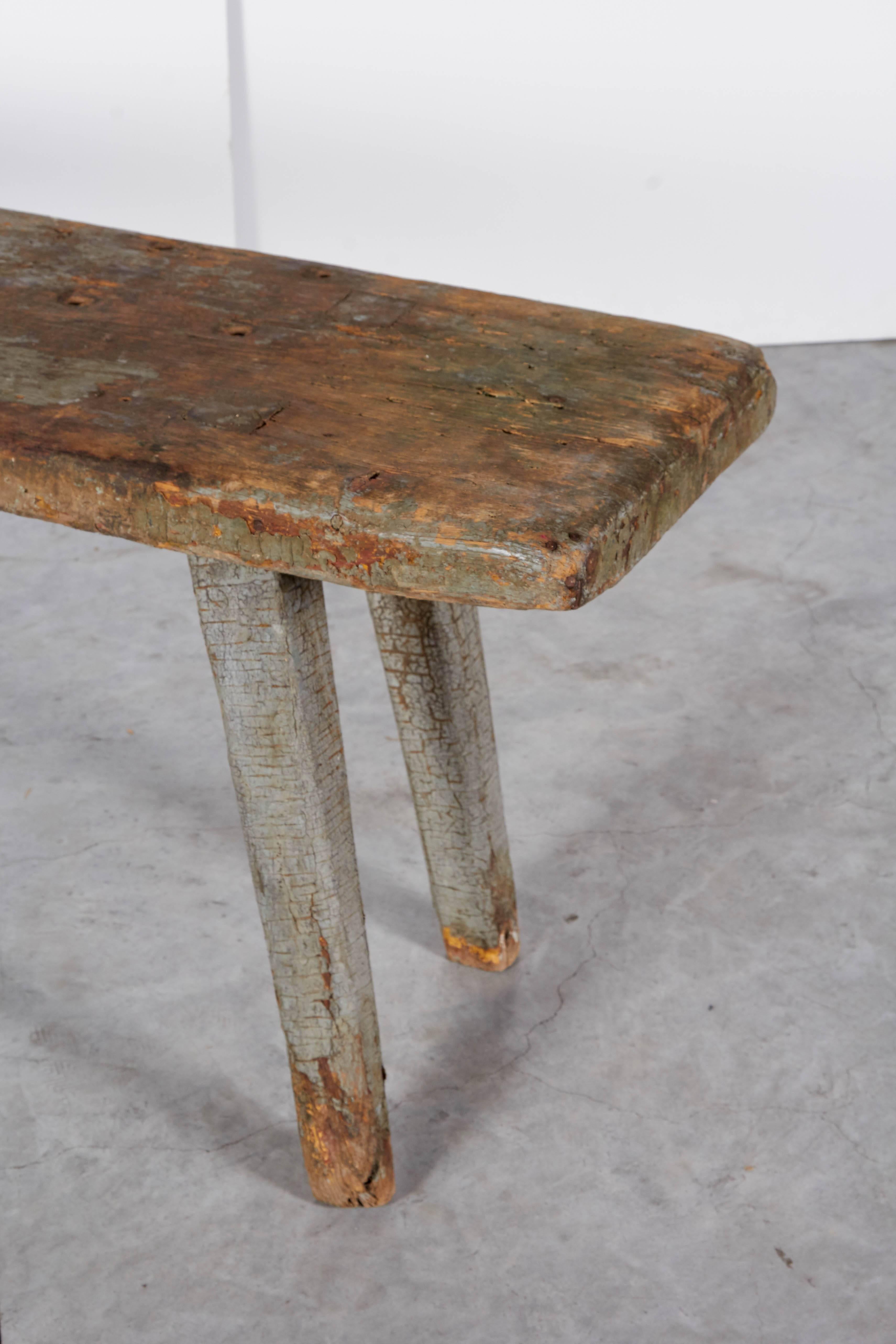 Perfectly Worn New England Bench, Great Patina, Old Paint 1