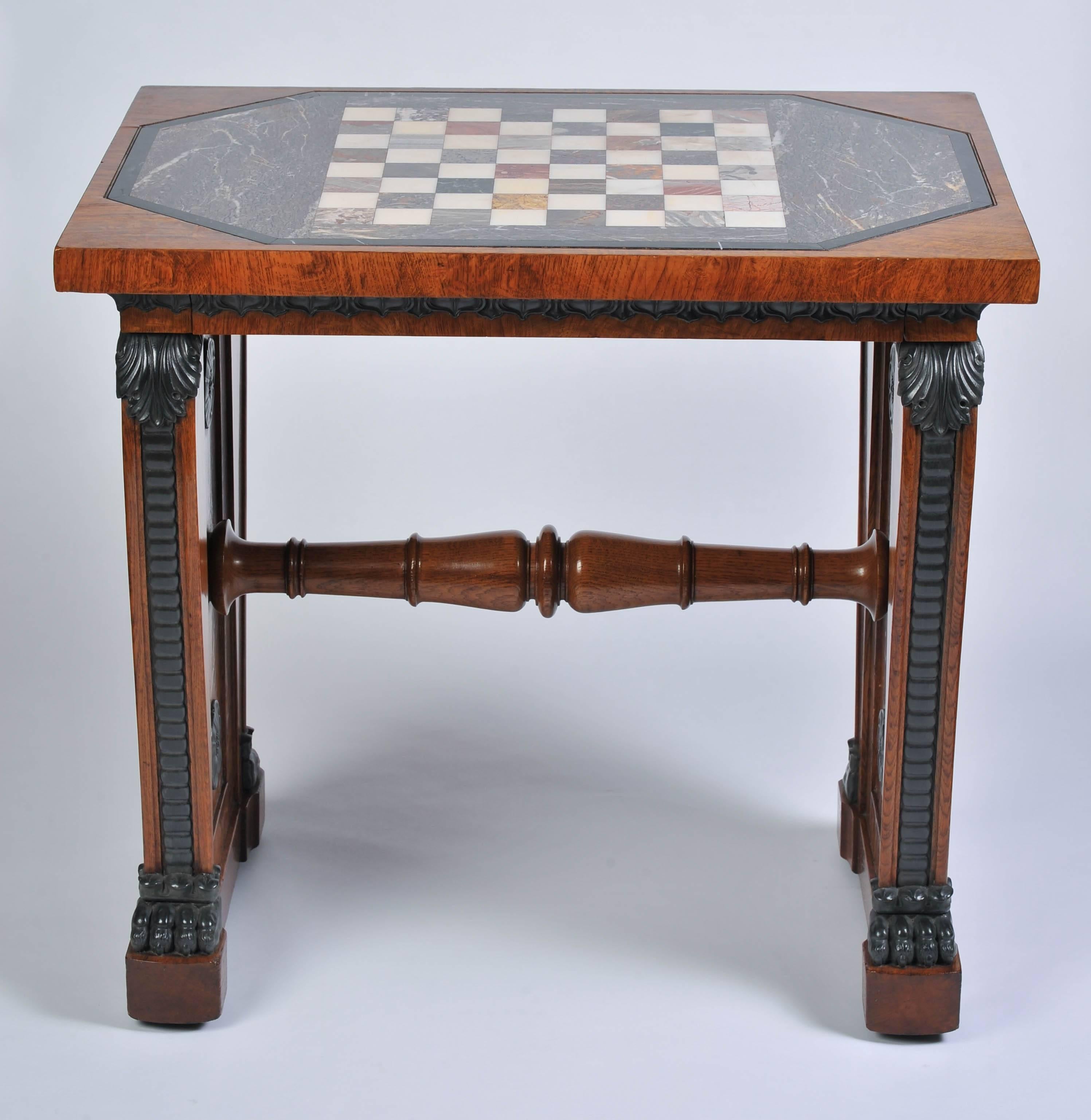 19th Century Regency Pollard Oak and Marble Chess Table by G. Bullock to Designs by T. Hope For Sale