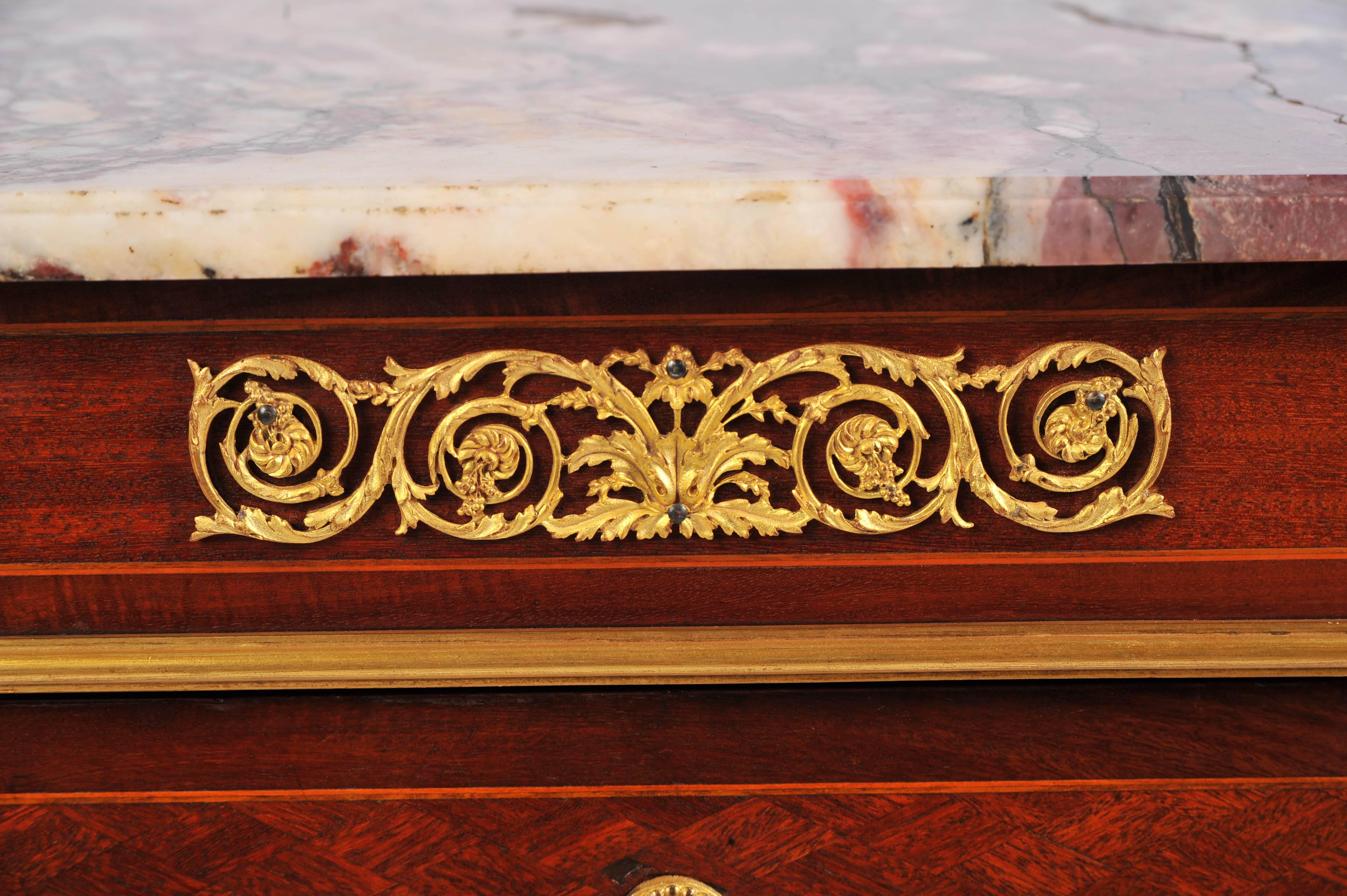 French Late 19th Century Small Mahogany and Kingwood Commode in the Louis XVI Style