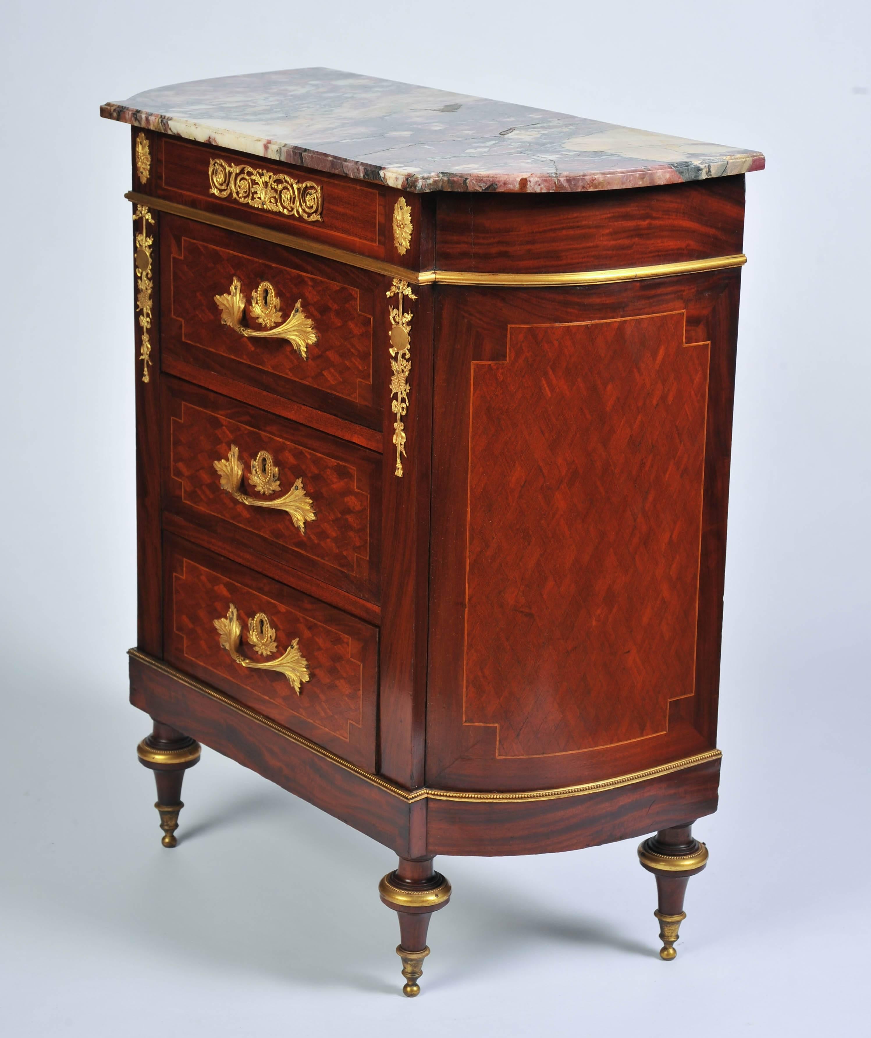Late 19th Century Small Mahogany and Kingwood Commode in the Louis XVI Style 1