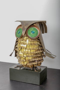 C. Jere Brass and Copper Owl Sculpture