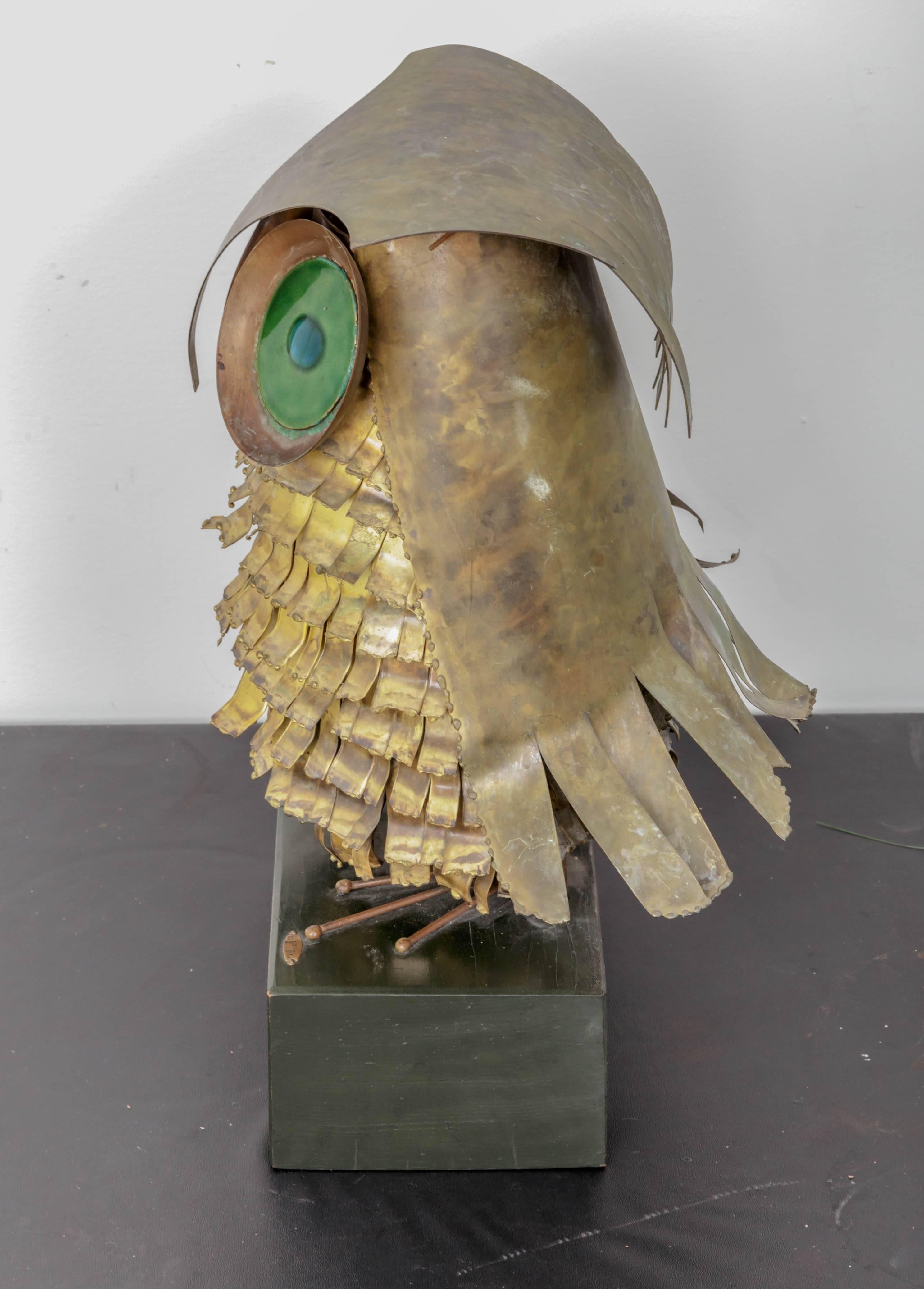 C. Jere Brass and Copper Owl Sculpture In Good Condition For Sale In Southampton, NY