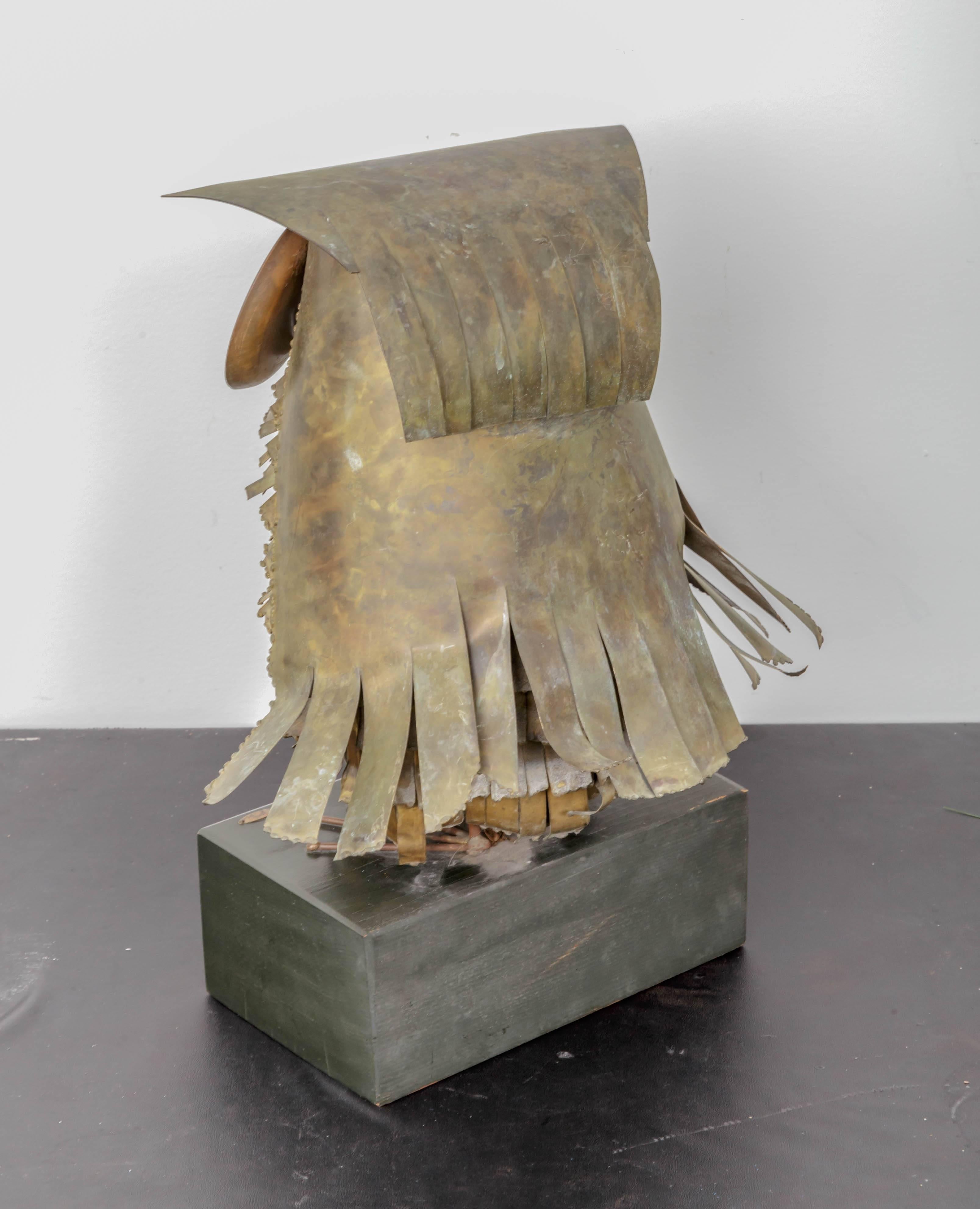 20th Century C. Jere Brass and Copper Owl Sculpture For Sale