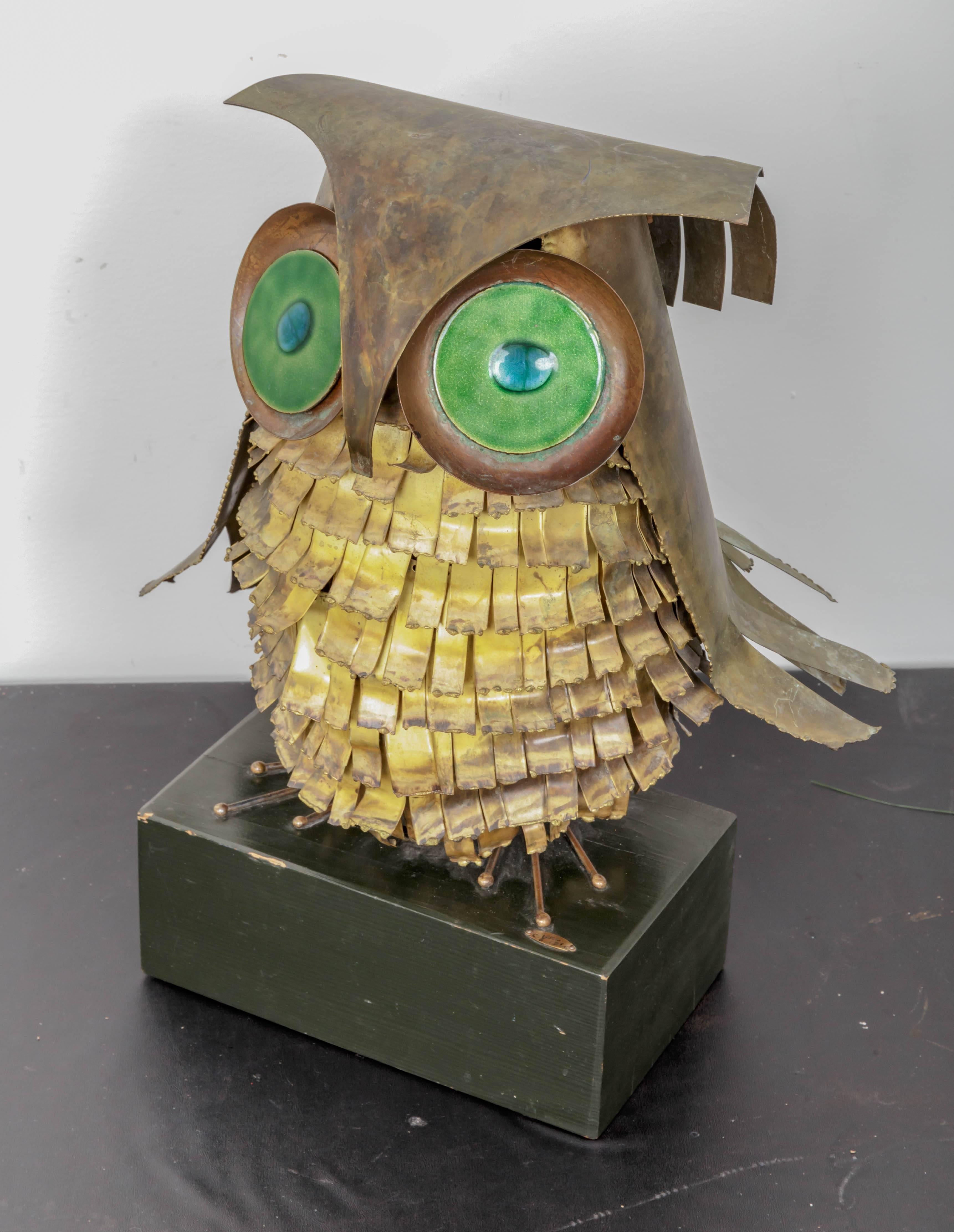 C. Jere Brass and Copper Owl Sculpture For Sale 1