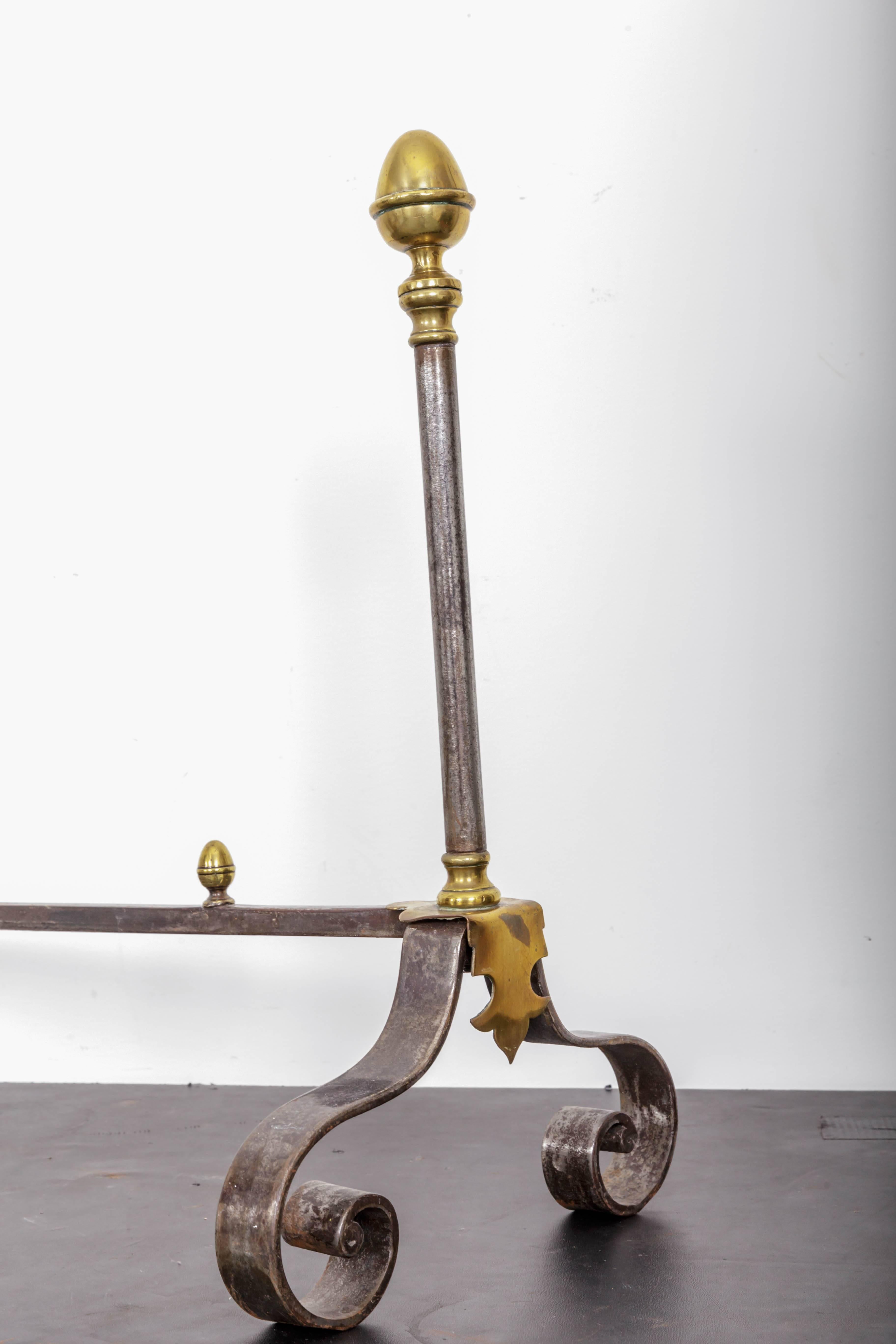 19th Century French Iron and Brass Andirons and Fireplace Tools For Sale 5
