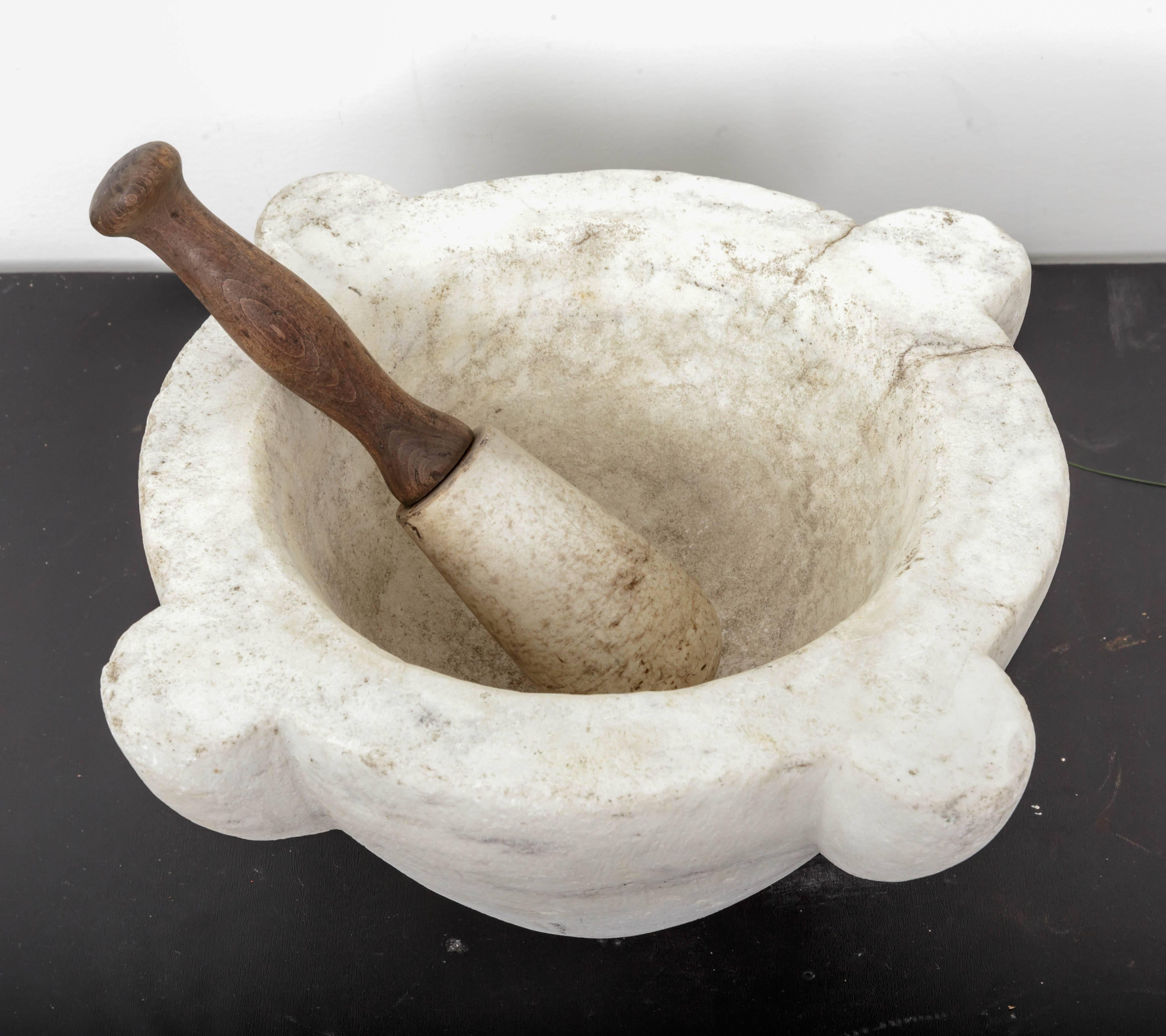 French marble mortar and pestle from the late 1800s.