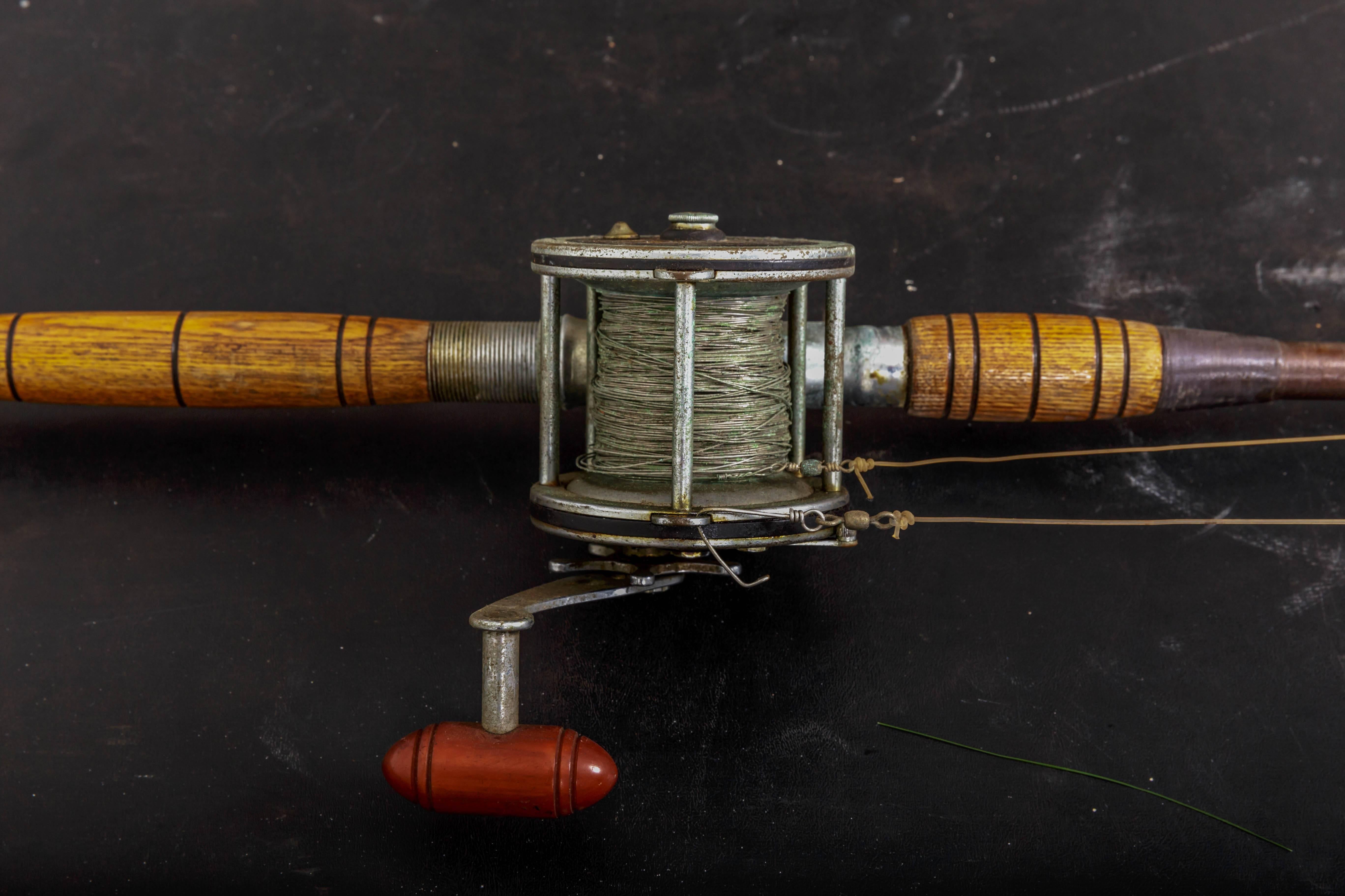 Vintage rod and reel, 88 inch rod in working order with Penn Senator reel with stainless steel line. Used patina.