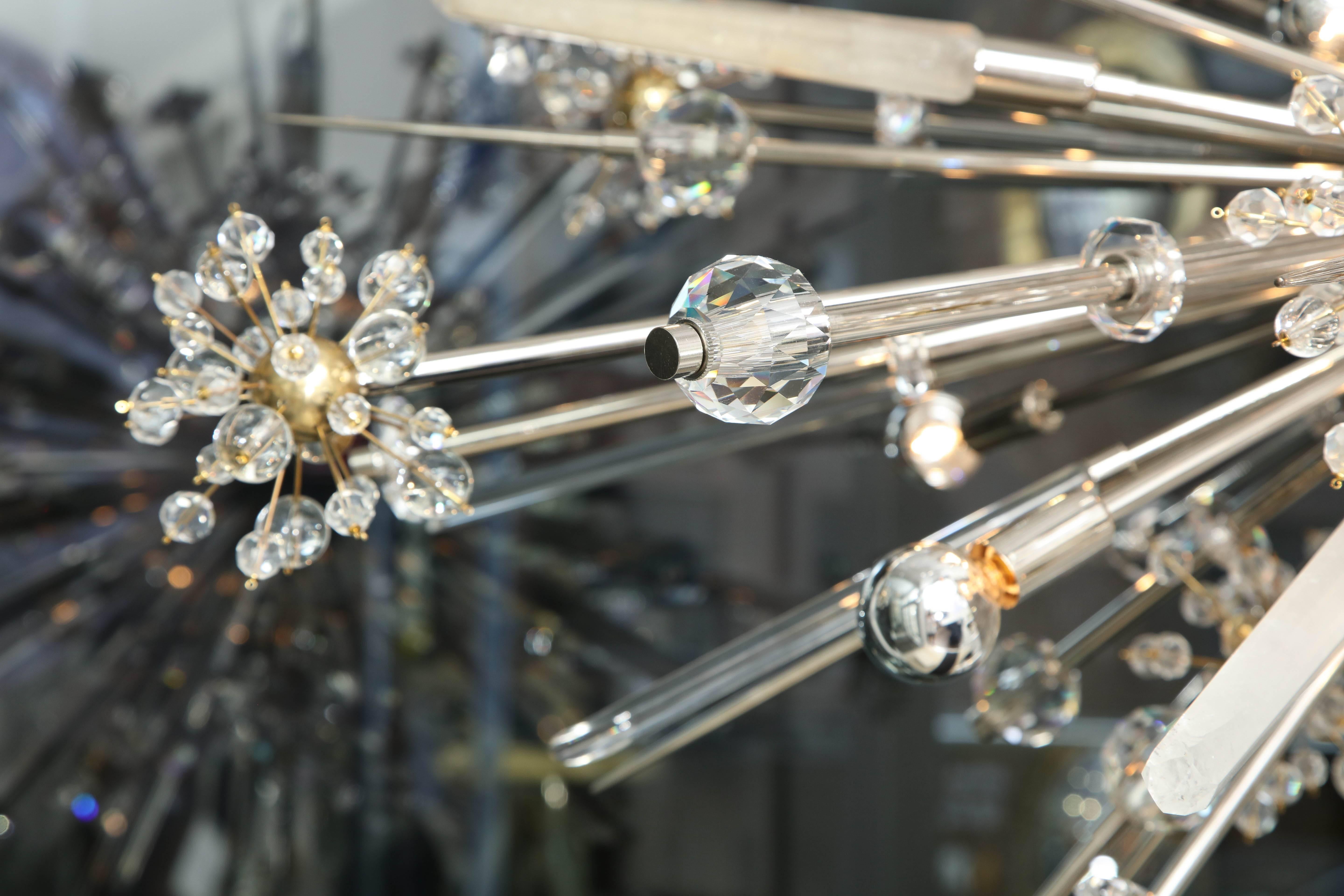 Custom Austrian Crystal and Rock Crystal Sputnik Chandelier In New Condition For Sale In New York, NY