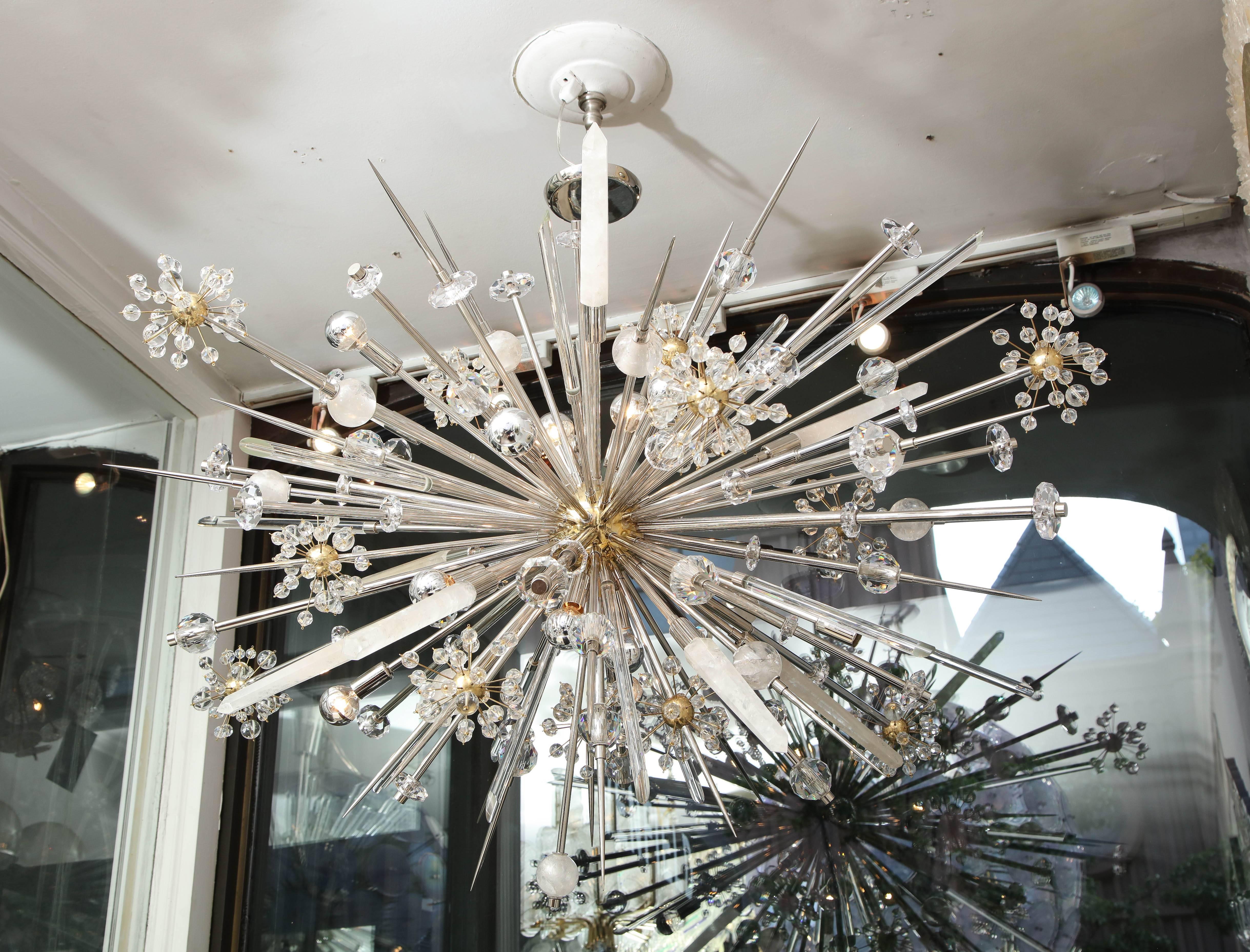 Mid-Century Modern Custom Austrian Crystal and Rock Crystal Sputnik Chandelier For Sale