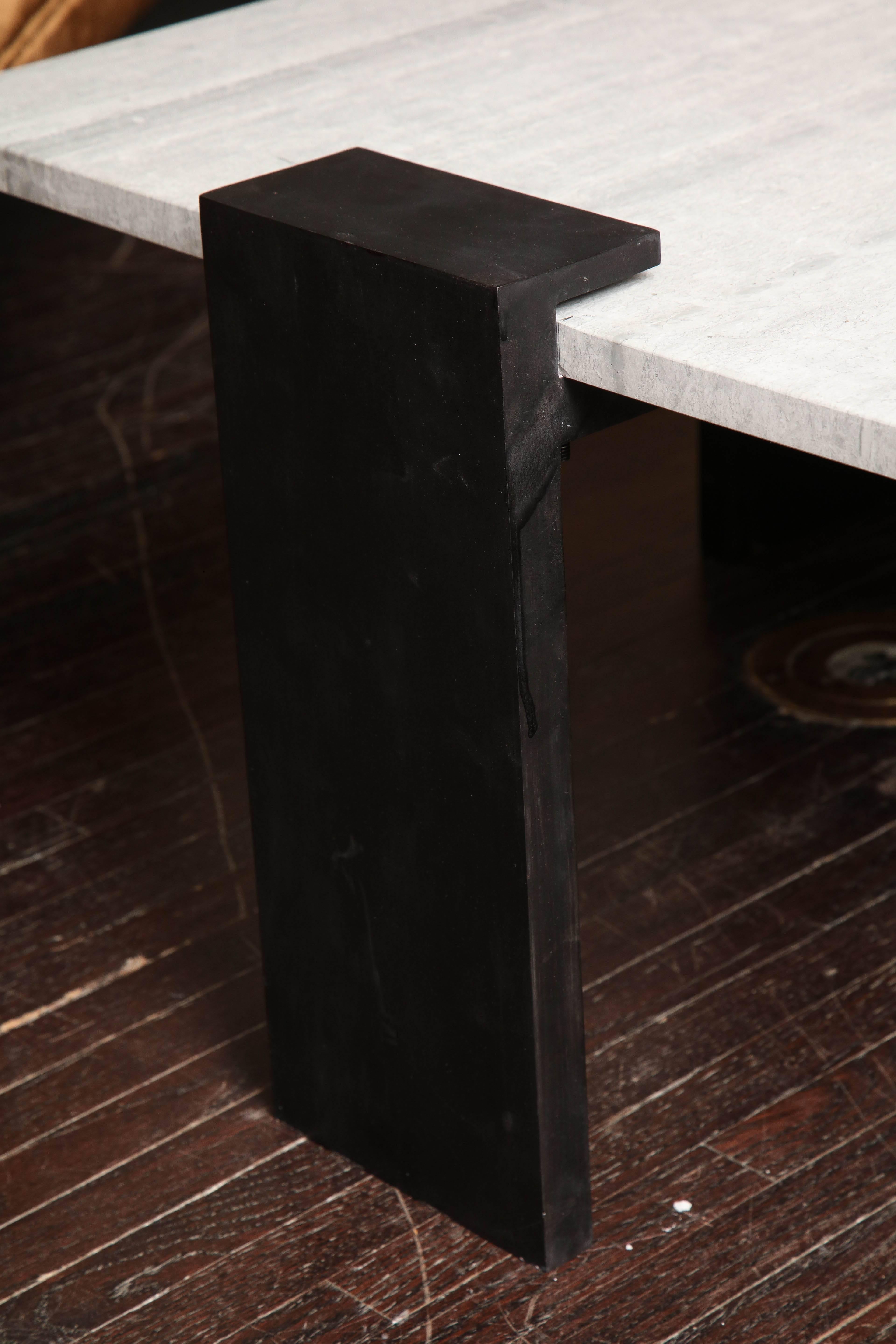 Custom Bronze Legs and Gray Woodgrain Stone Top Cocktail Table For Sale 2