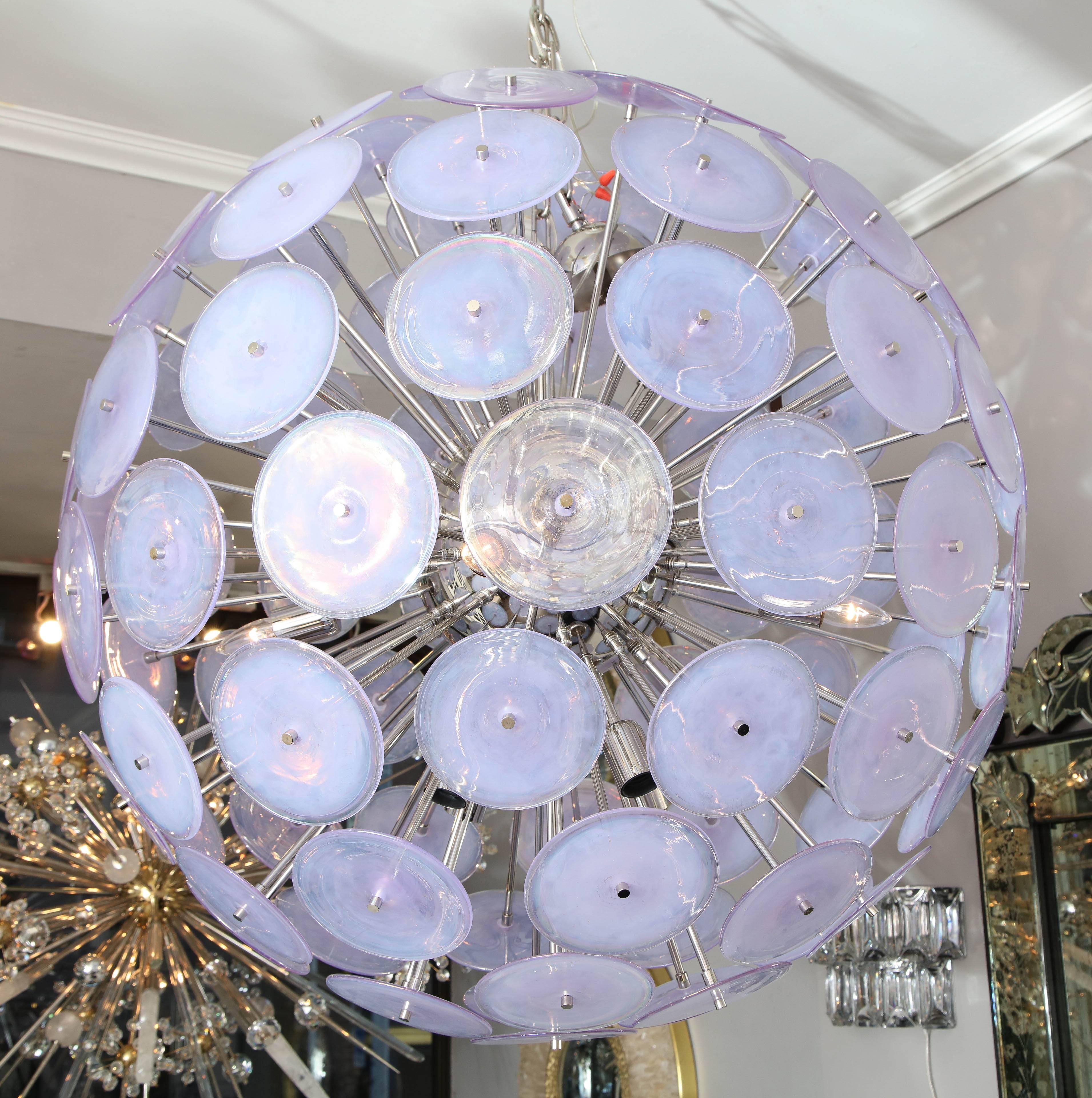 Modern Large Alex Iridescent Murano Glass Disc Sputnik Chandelier For Sale