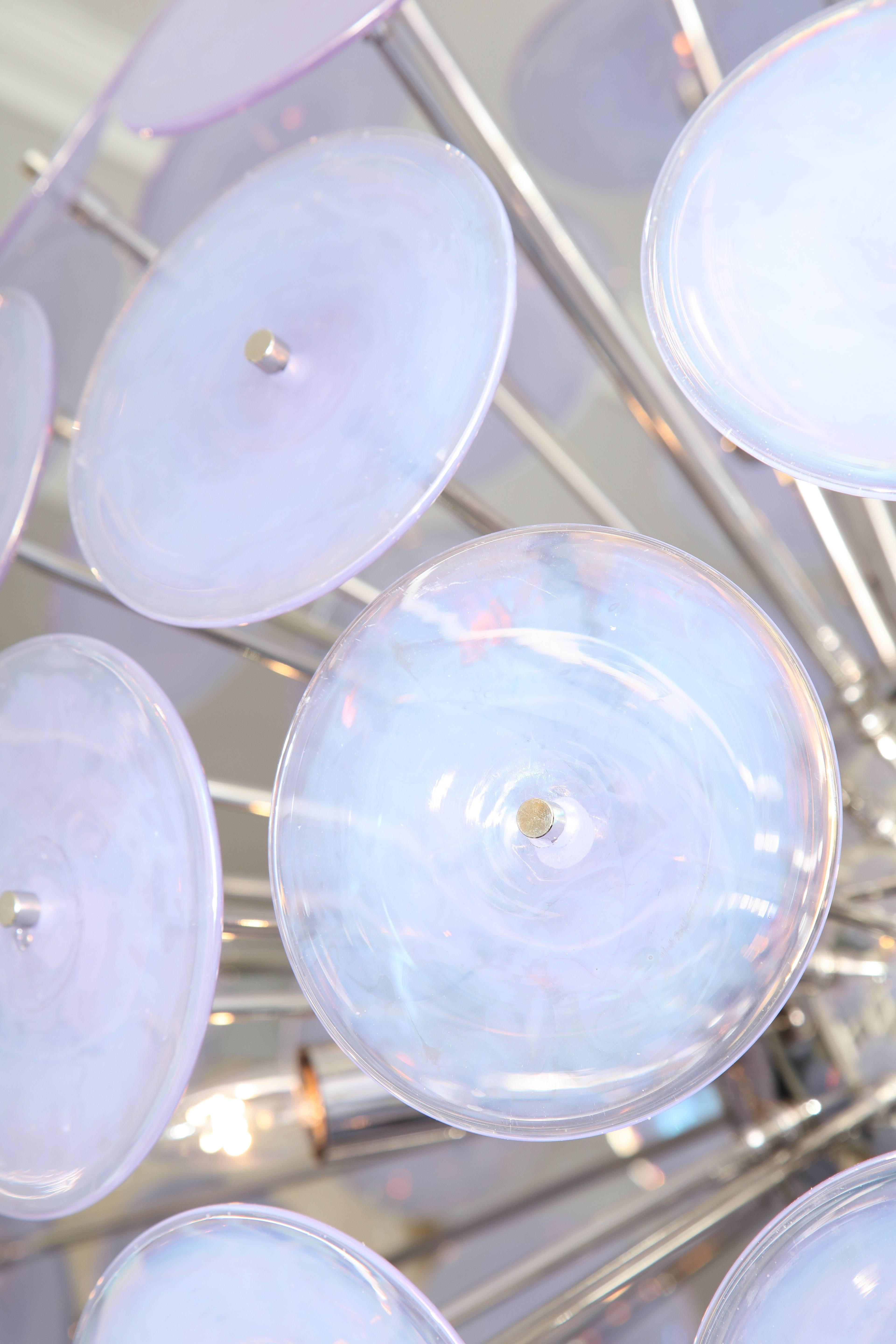 XXIe siècle et contemporain Grand lustre Spoutnik Alex en verre de Murano irisé à disques en vente