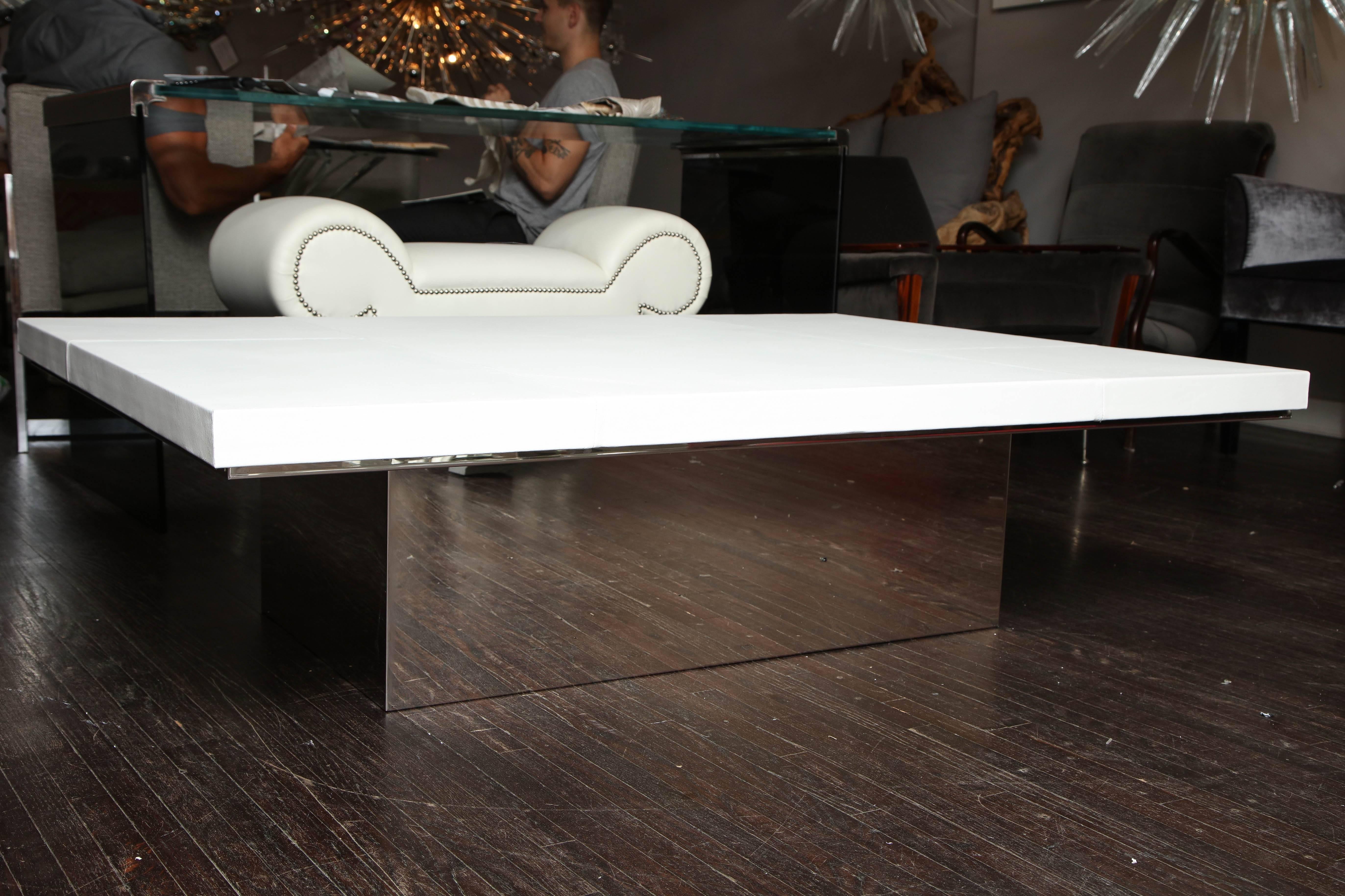 Custom White Leather Cocktail Table In Excellent Condition For Sale In New York, NY