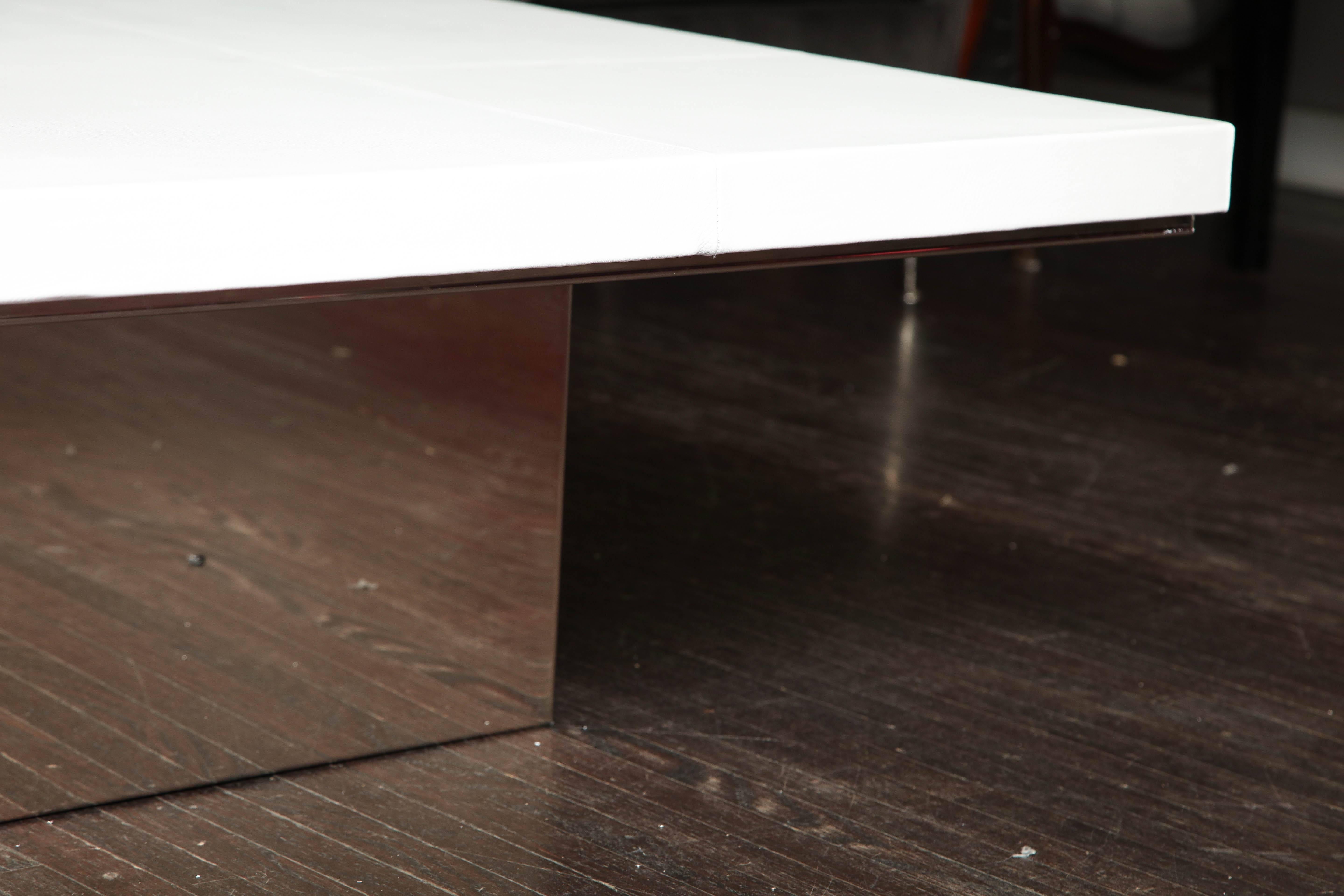 Contemporary Custom White Leather Cocktail Table For Sale