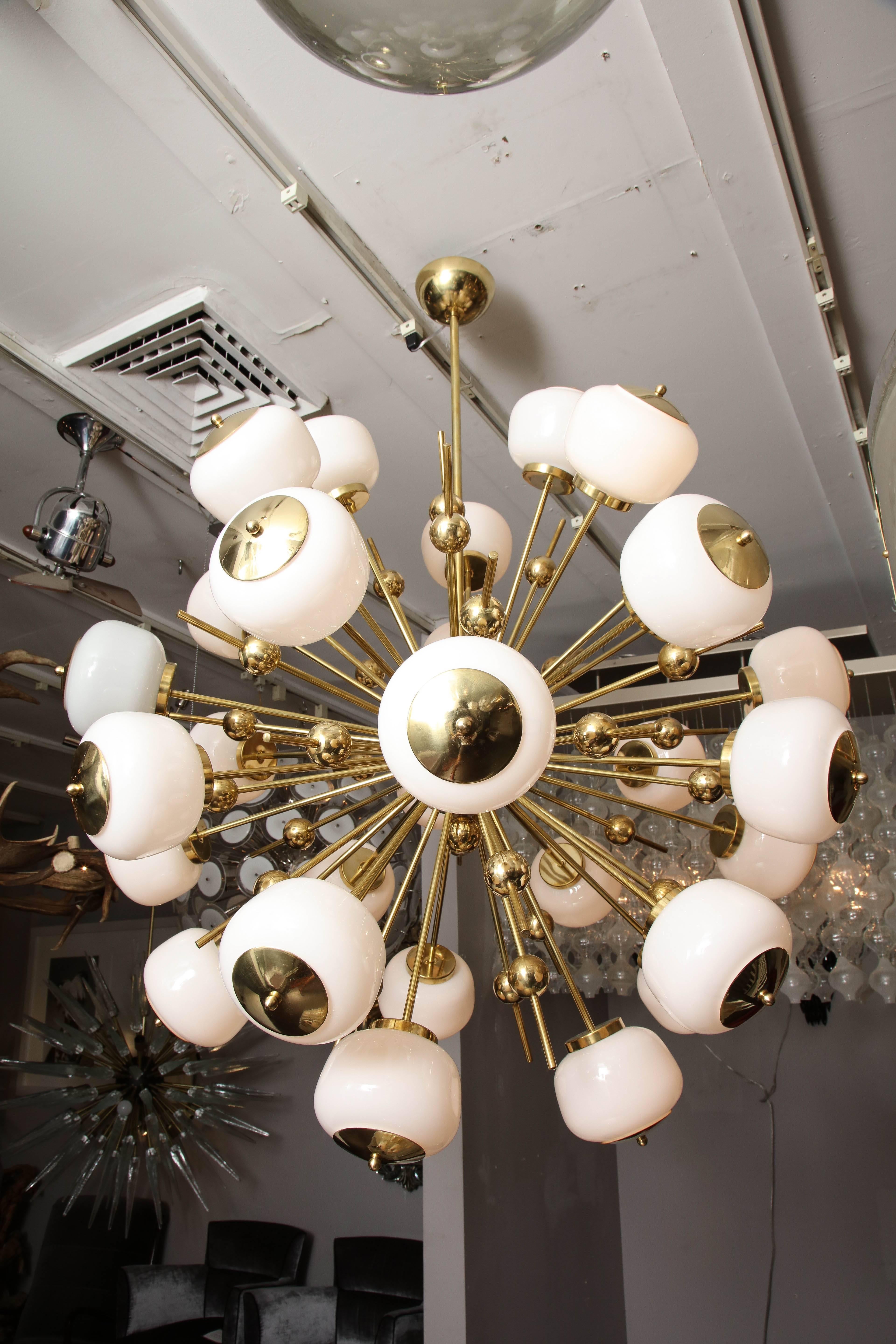 Italian Milk Glass and Brass Sputnik For Sale 3