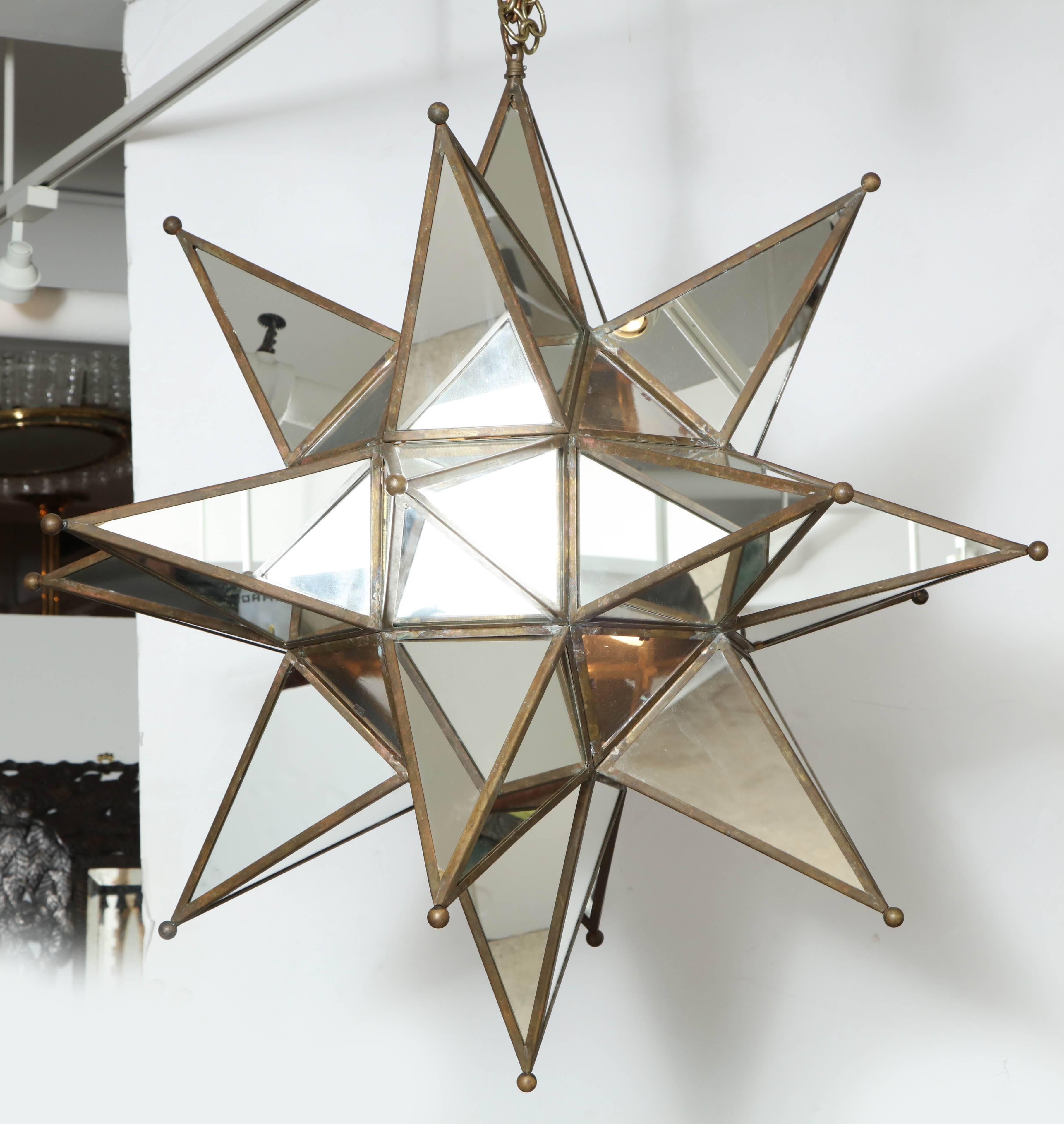 French Grand Mirrored Starburst Pendant Light For Sale