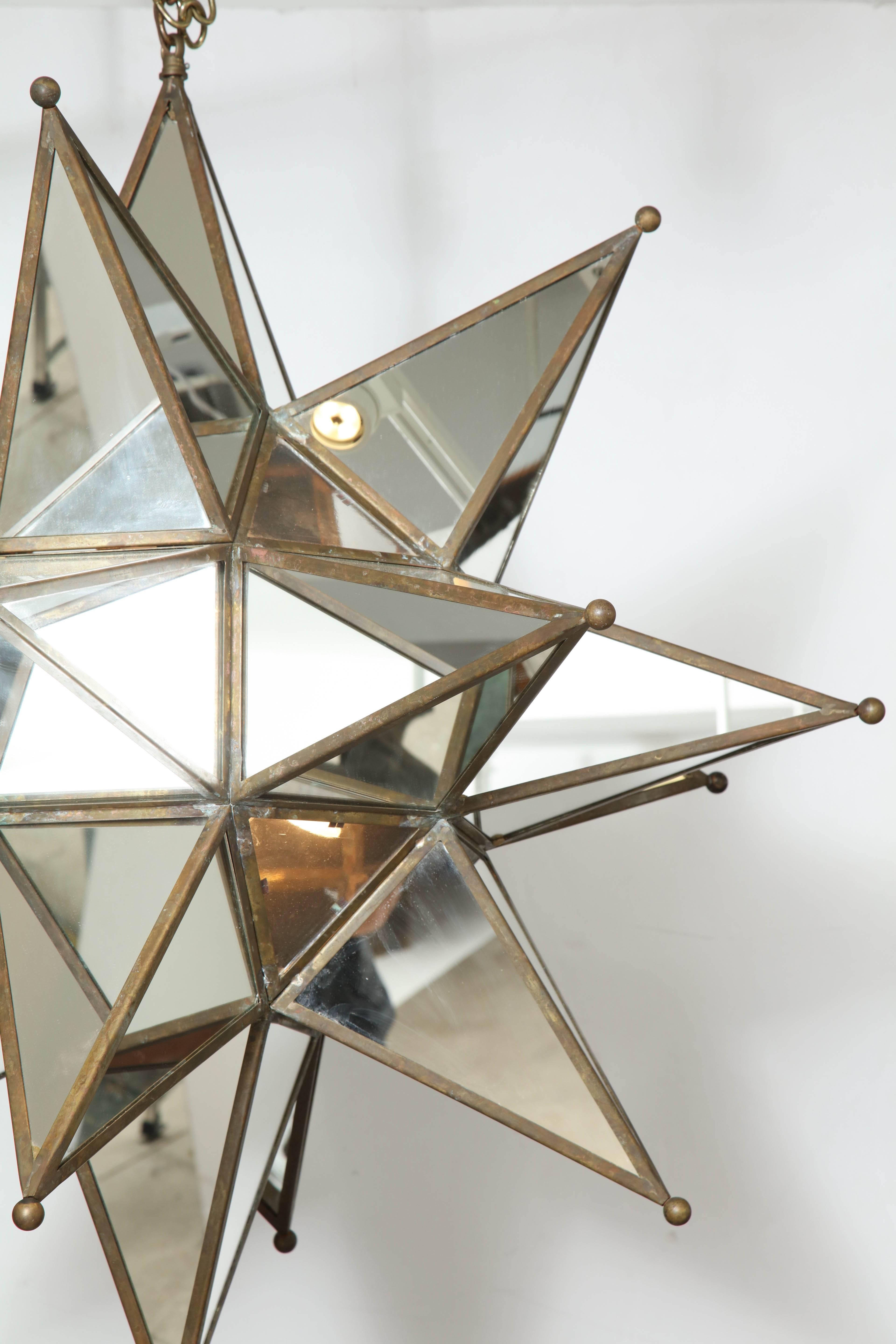 Grand Mirrored Starburst Pendant Light In Good Condition For Sale In Mt. Kisco, NY