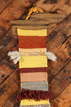 Vintage Art Knit Woven Weave Wood Wall Hanging