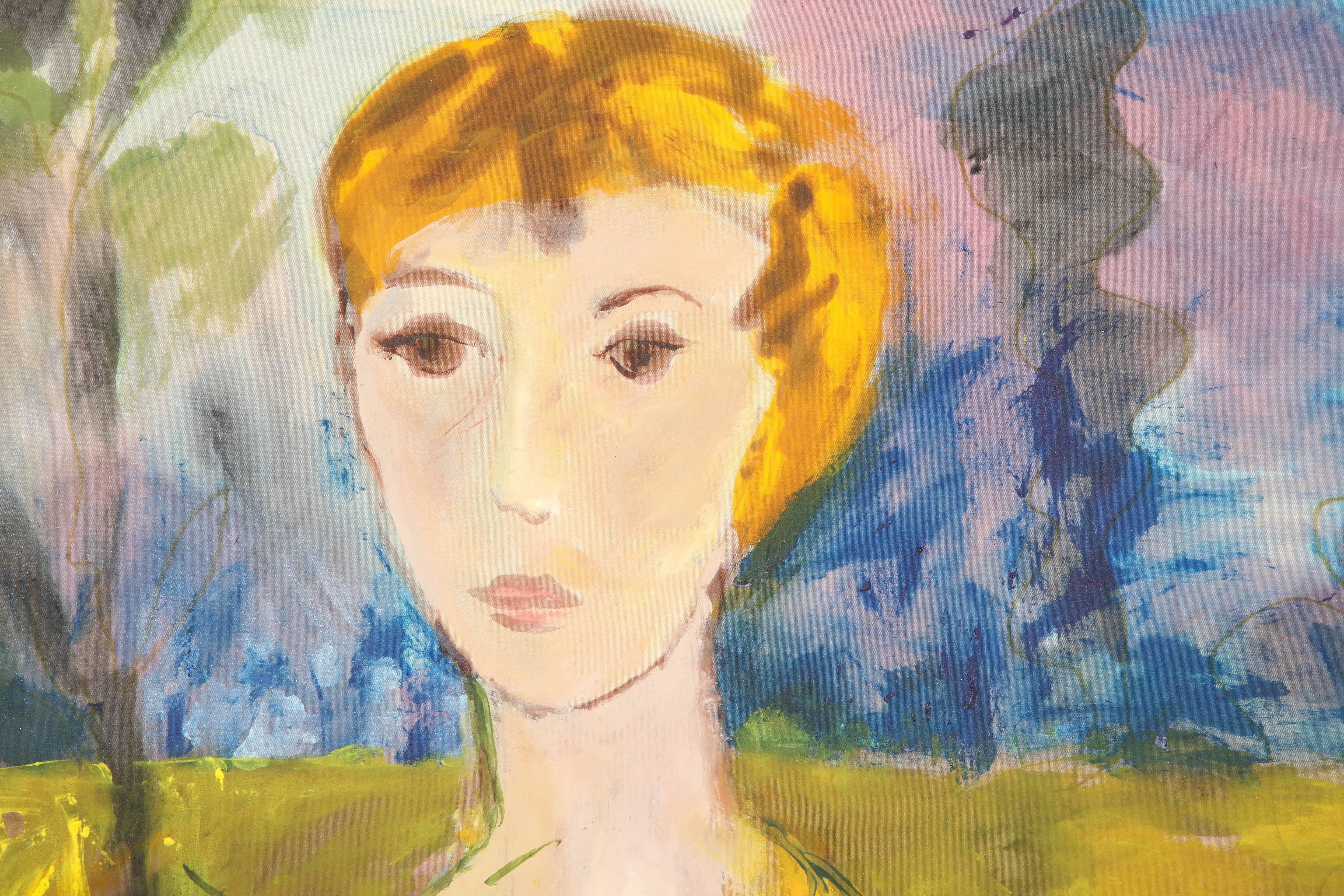 Gemälde, „Die goldene Dame“,  Gemalt auf Seidenstoff, Modern Contemporary Art (Moderne) im Angebot