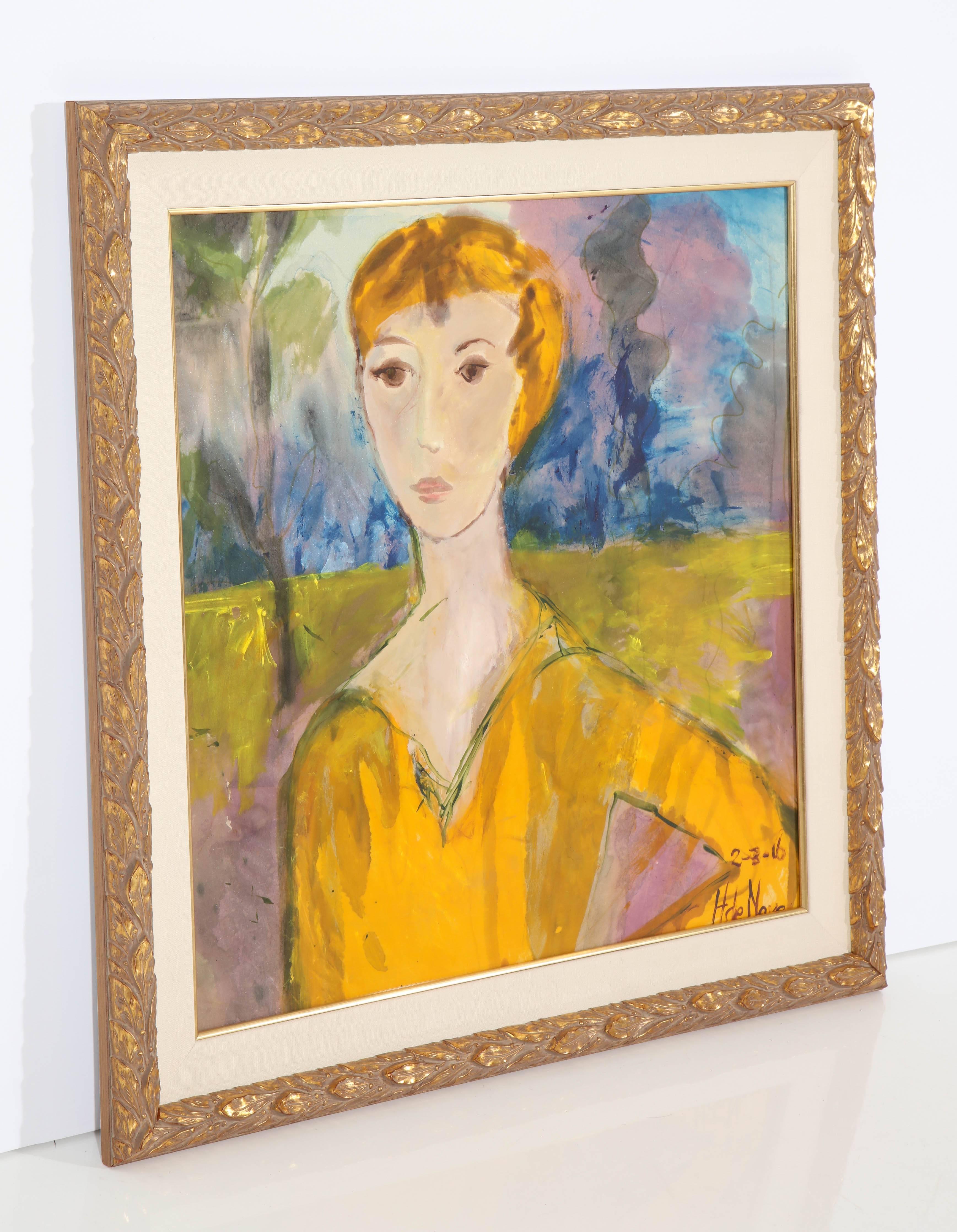 Gemälde, „Die goldene Dame“,  Gemalt auf Seidenstoff, Modern Contemporary Art (21. Jahrhundert und zeitgenössisch) im Angebot