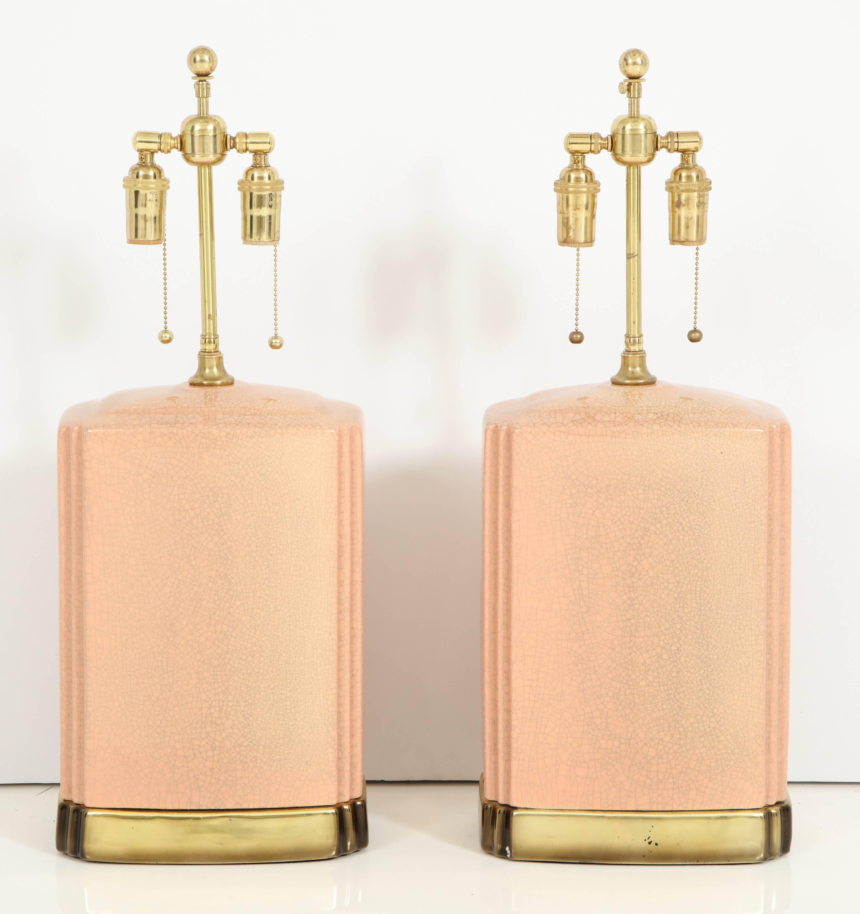 American Pair of Crackle Glazed Ceramic Lamps
