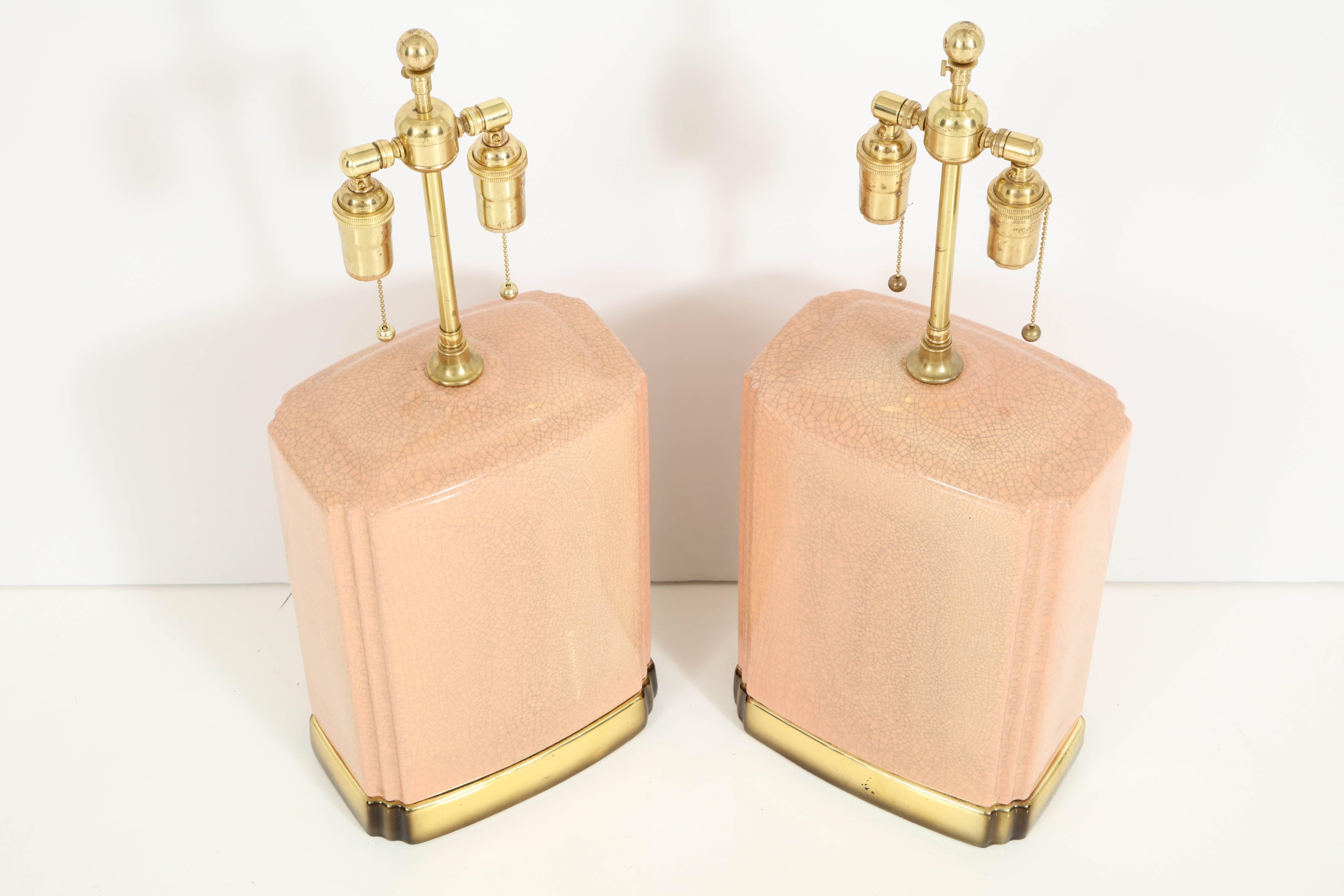 Late 20th Century Pair of Crackle Glazed Ceramic Lamps