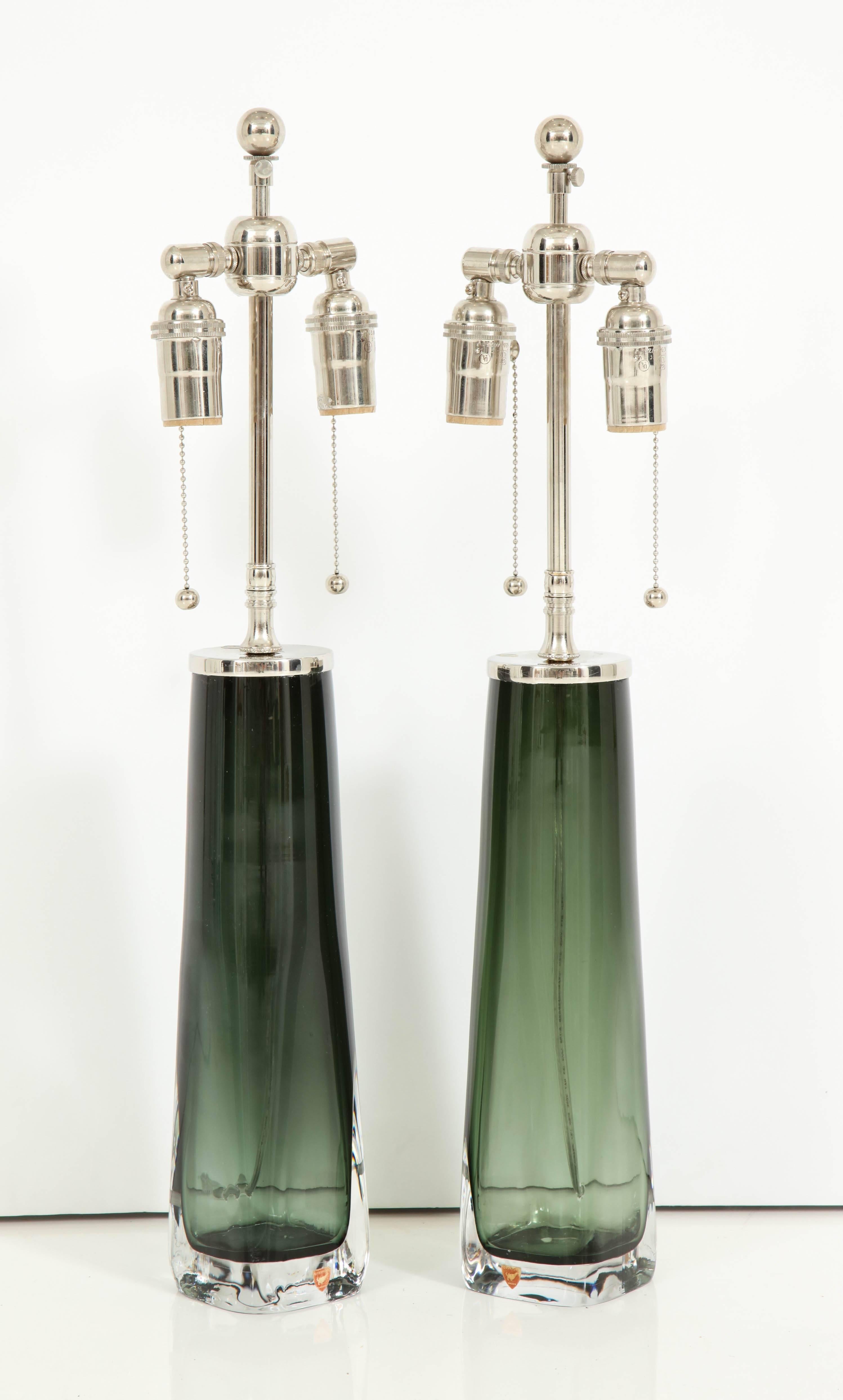 Forest Green Crystal Lamps by Orrefors 1