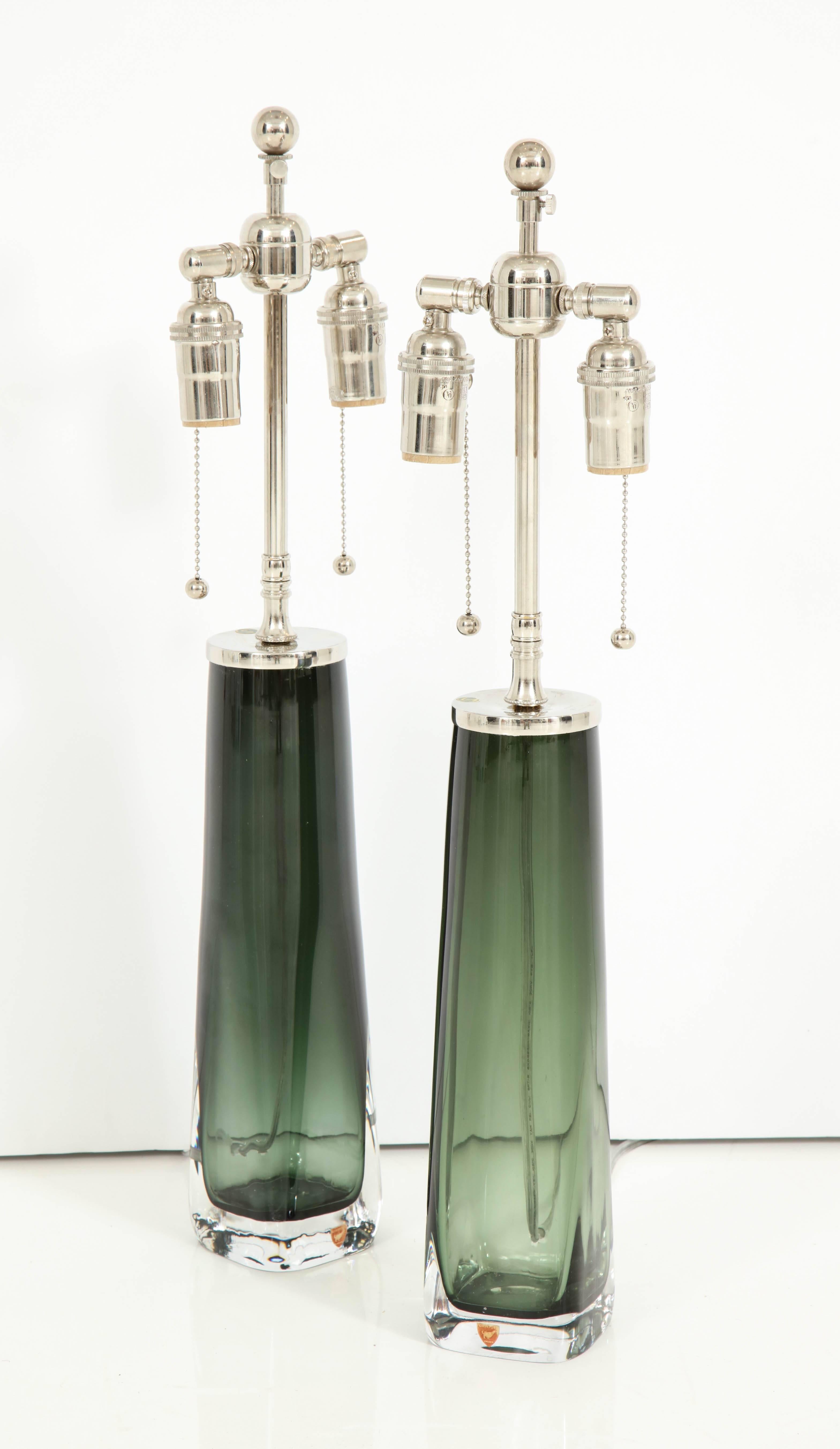 Forest Green Crystal Lamps by Orrefors 3