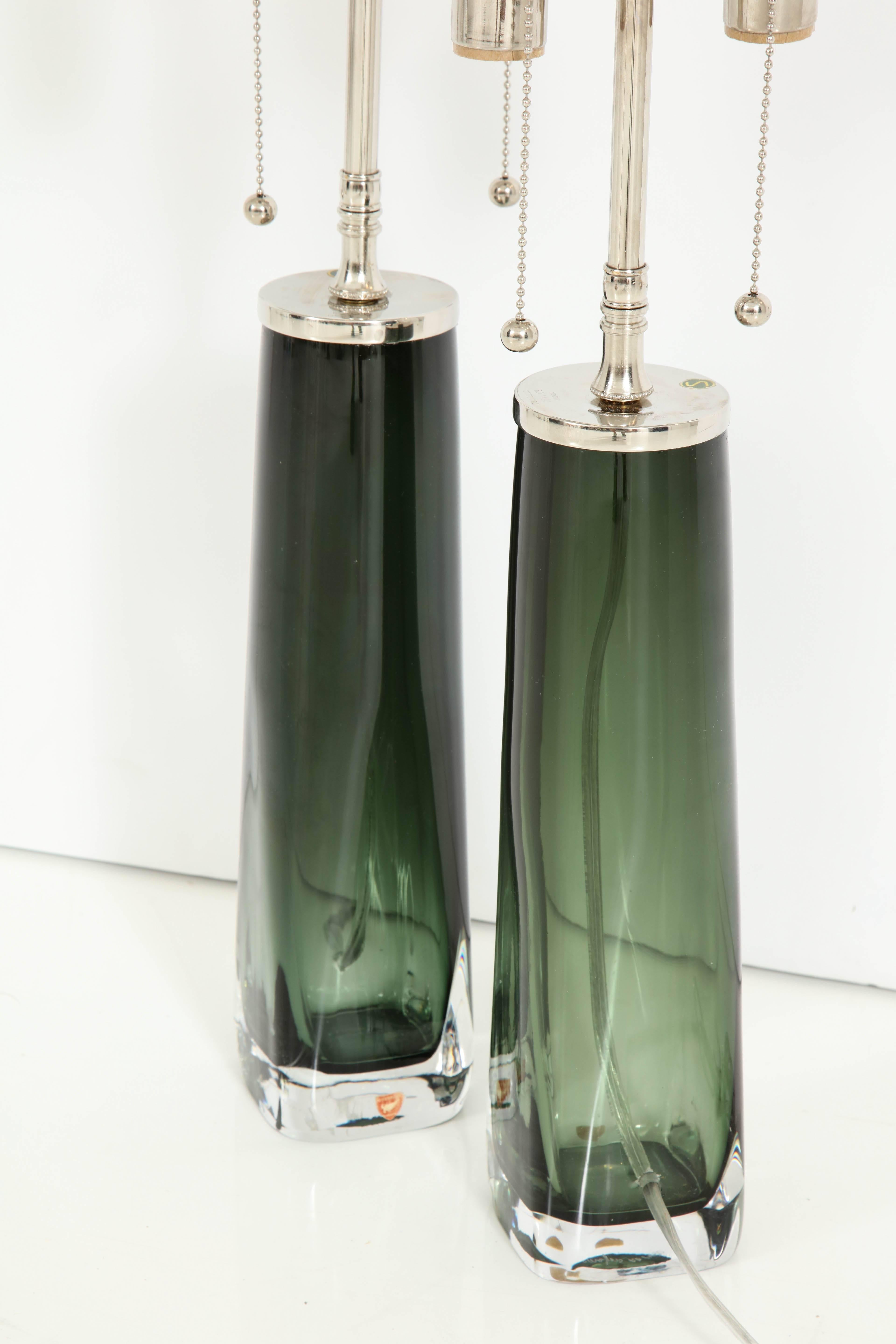 Forest Green Crystal Lamps by Orrefors 4