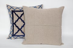 Pair of Linen Pillows with Bead and Velvet Trim