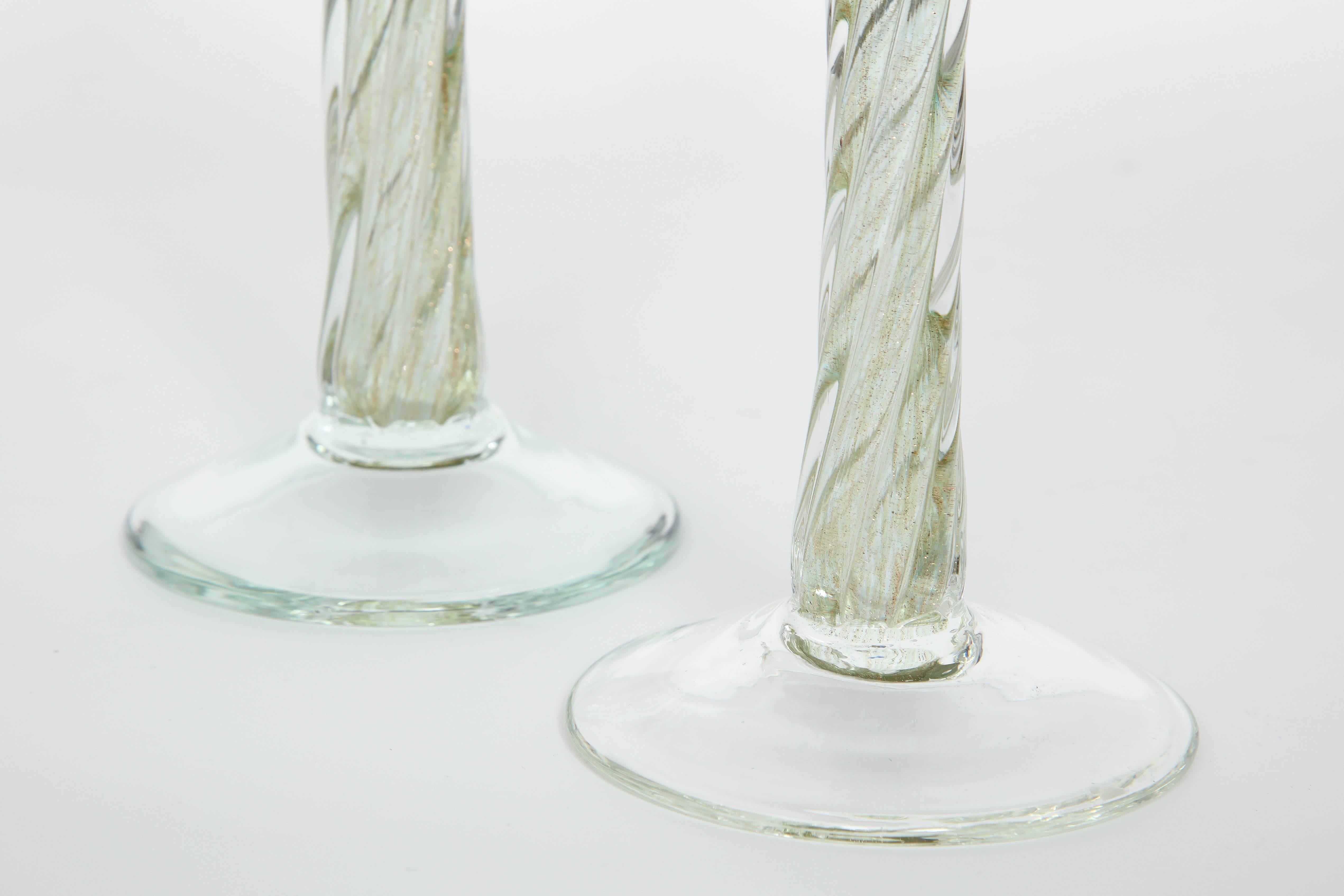 Mid-Century Modern Coiled Murano Glass Candlesticks