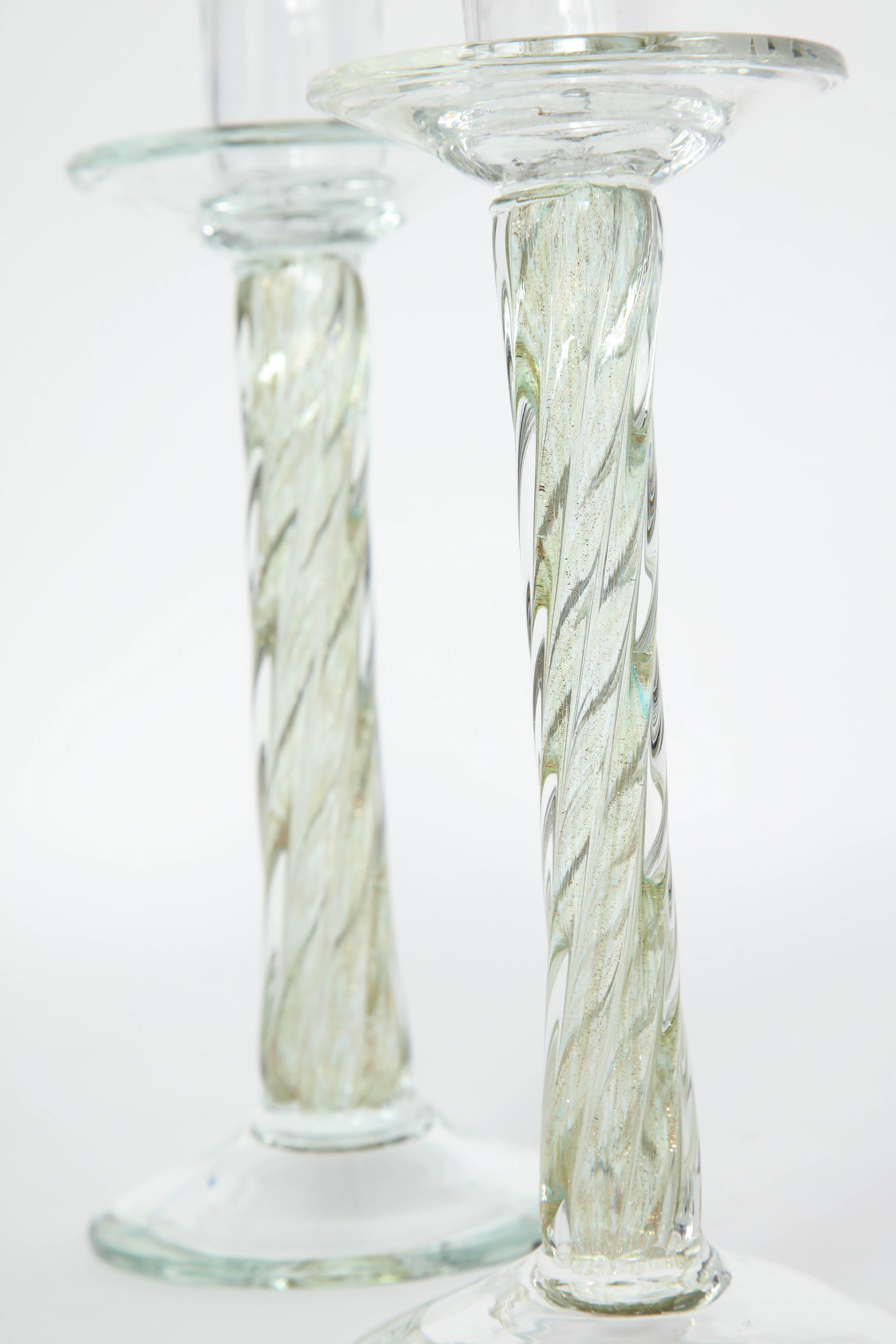 Coiled Murano Glass Candlesticks In Excellent Condition In New York, NY