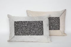 Pair of White Brindle Hide and Bead Pillows